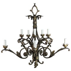 French Two-Tier Wrought Iron Light Chandelier