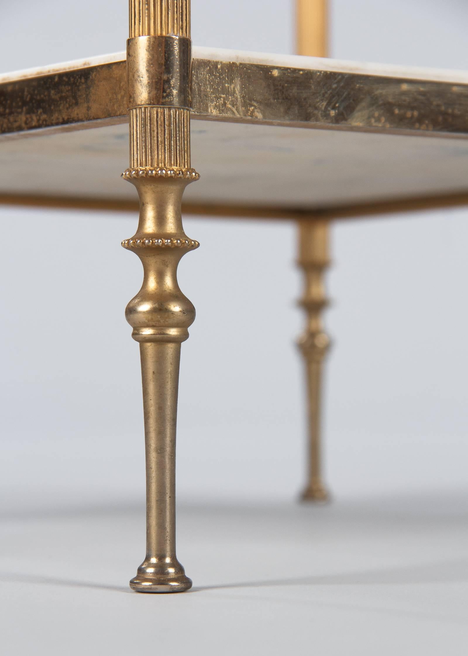 French Two-Tiered Brass Side Table with Marble Tops, 1960s 5