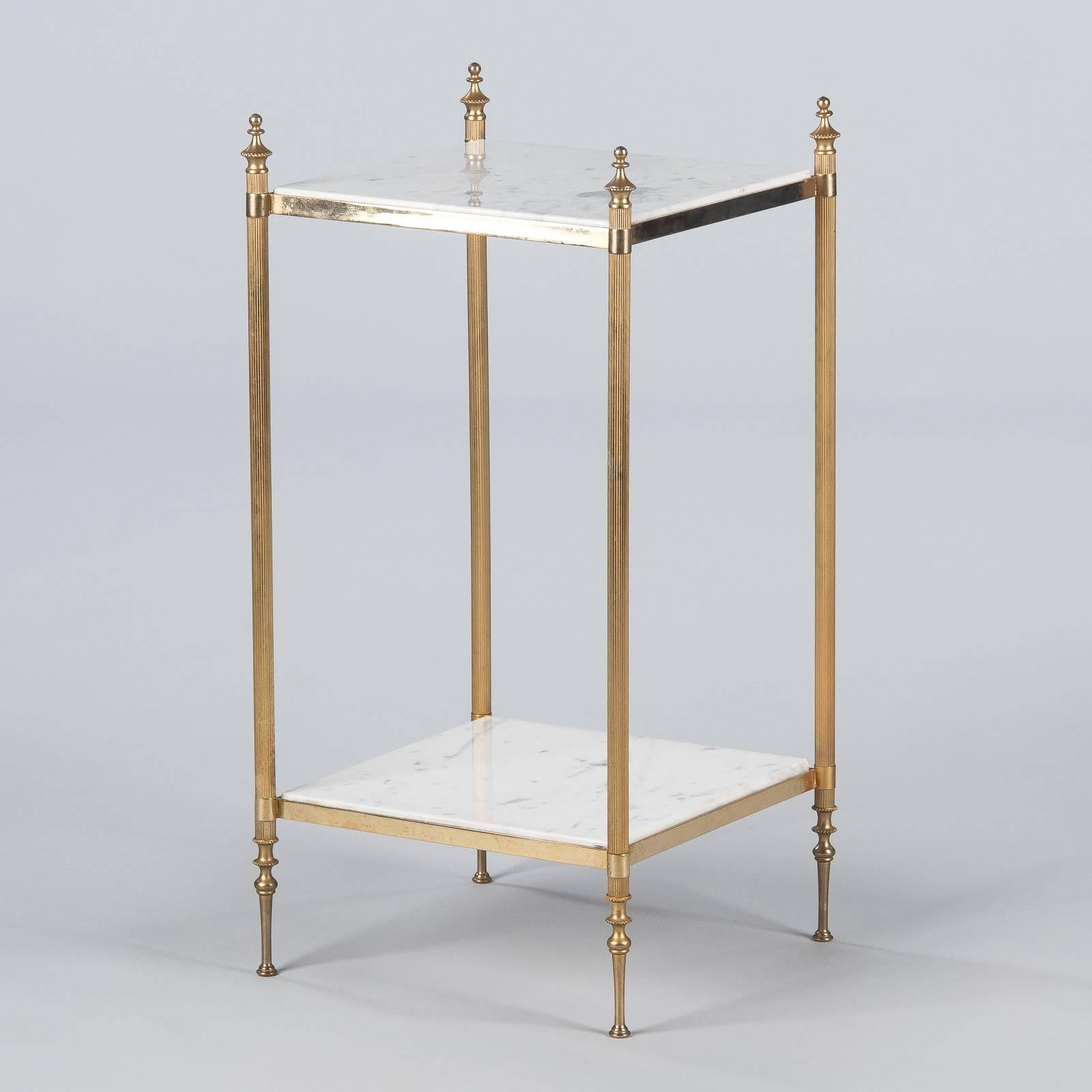 French Two-Tiered Brass Side Table with Marble Tops, 1960s 8