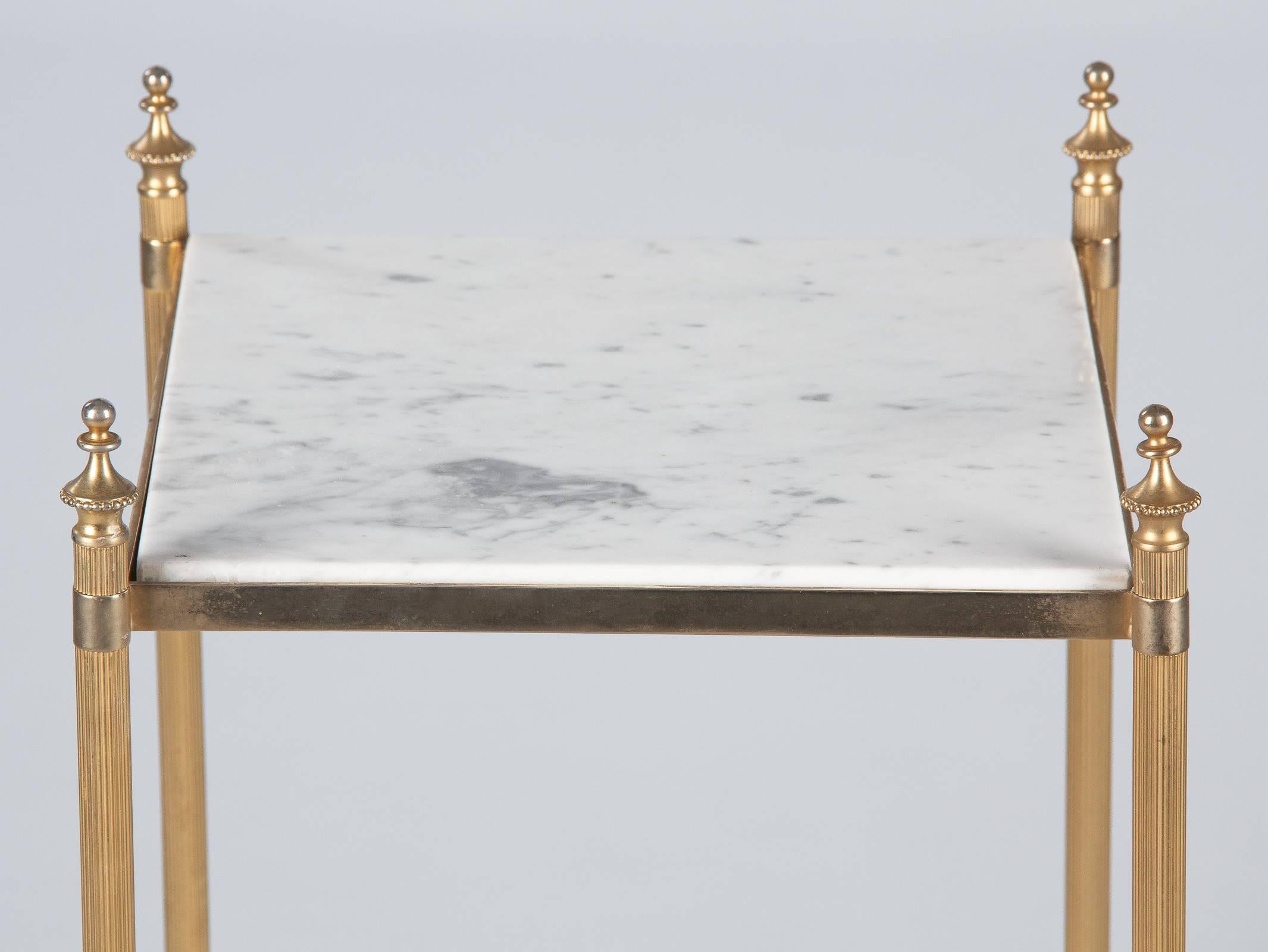 French Two-Tiered Brass Side Table with Marble Tops, 1960s 10