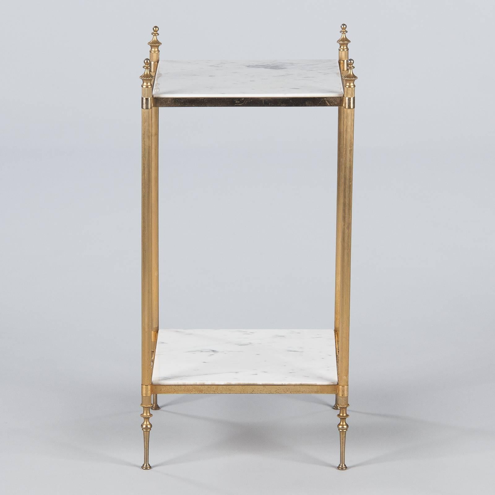 French Two-Tiered Brass Side Table with Marble Tops, 1960s 12