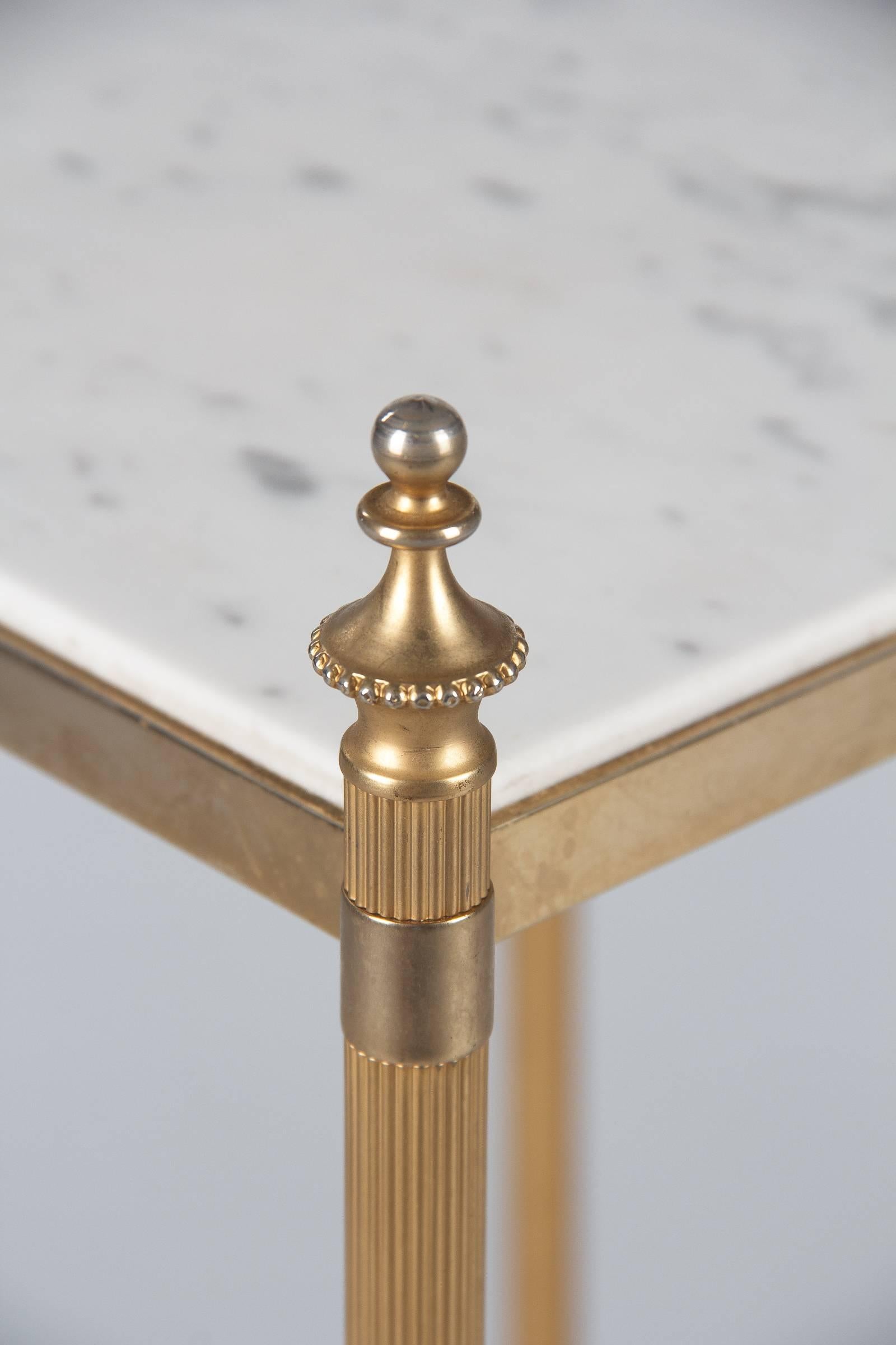 French Two-Tiered Brass Side Table with Marble Tops, 1960s 2