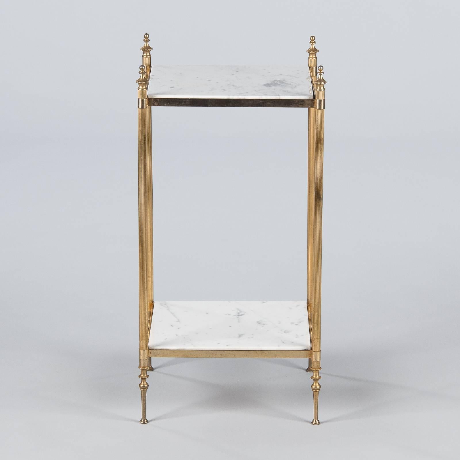 French Two-Tiered Brass Side Table with Marble Tops, 1960s 4