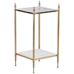 French Two-Tiered Brass Side Table with Marble Tops, 1960s