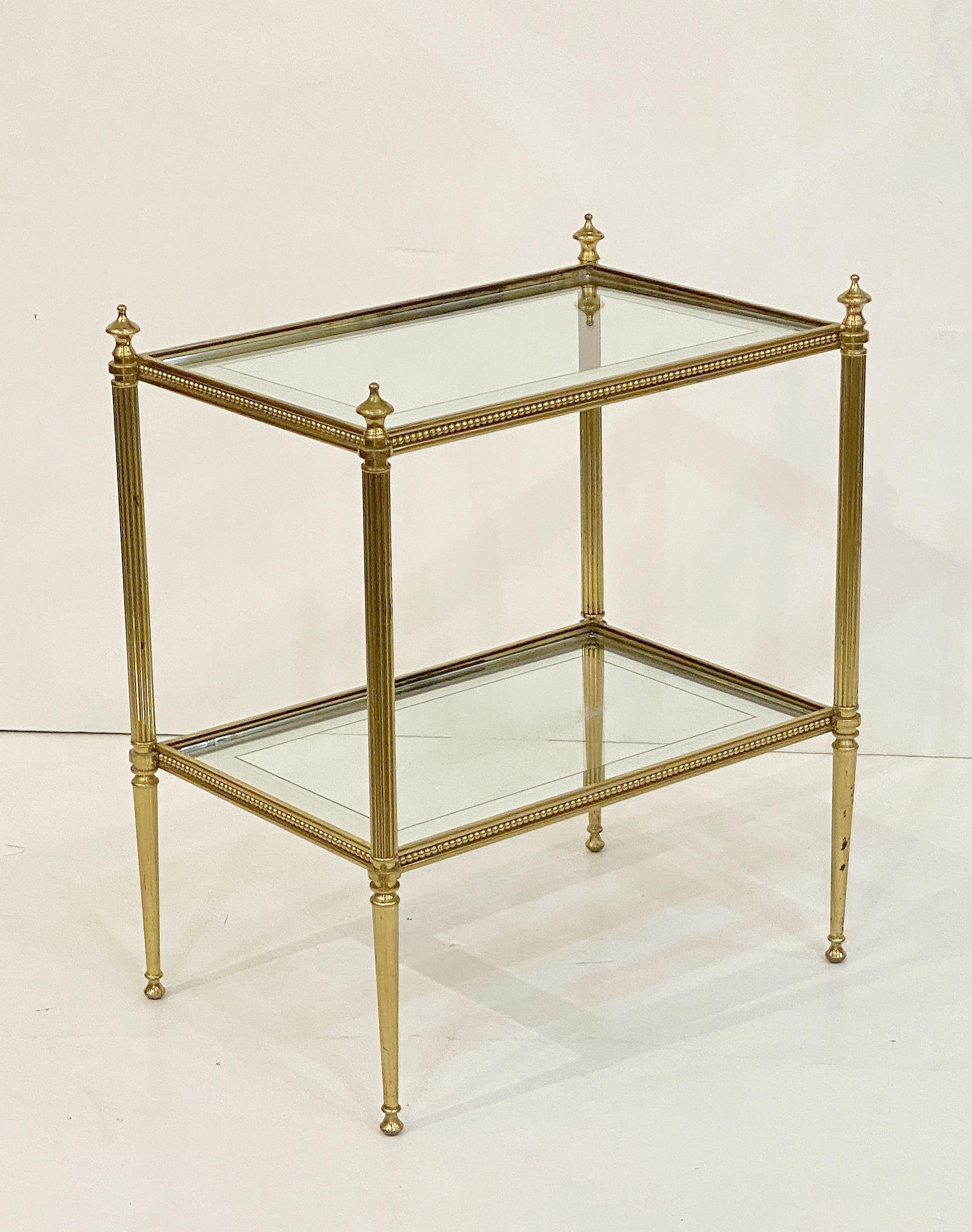 Mid-Century Modern French Two-Tiered Cocktail End or Side Table of Gilt Bronze and Glass
