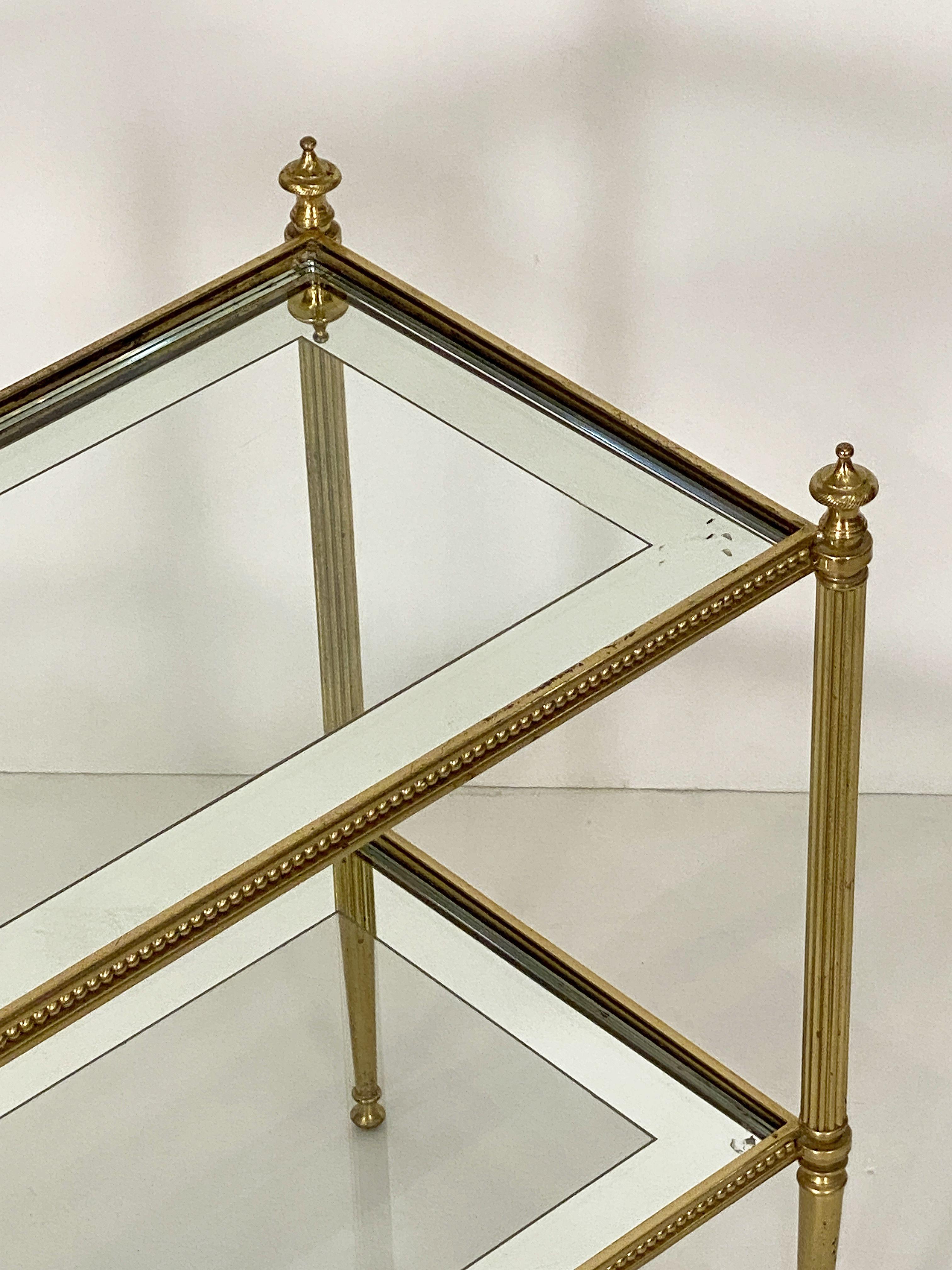 Metal French Two-Tiered Cocktail End or Side Table of Gilt Bronze and Glass