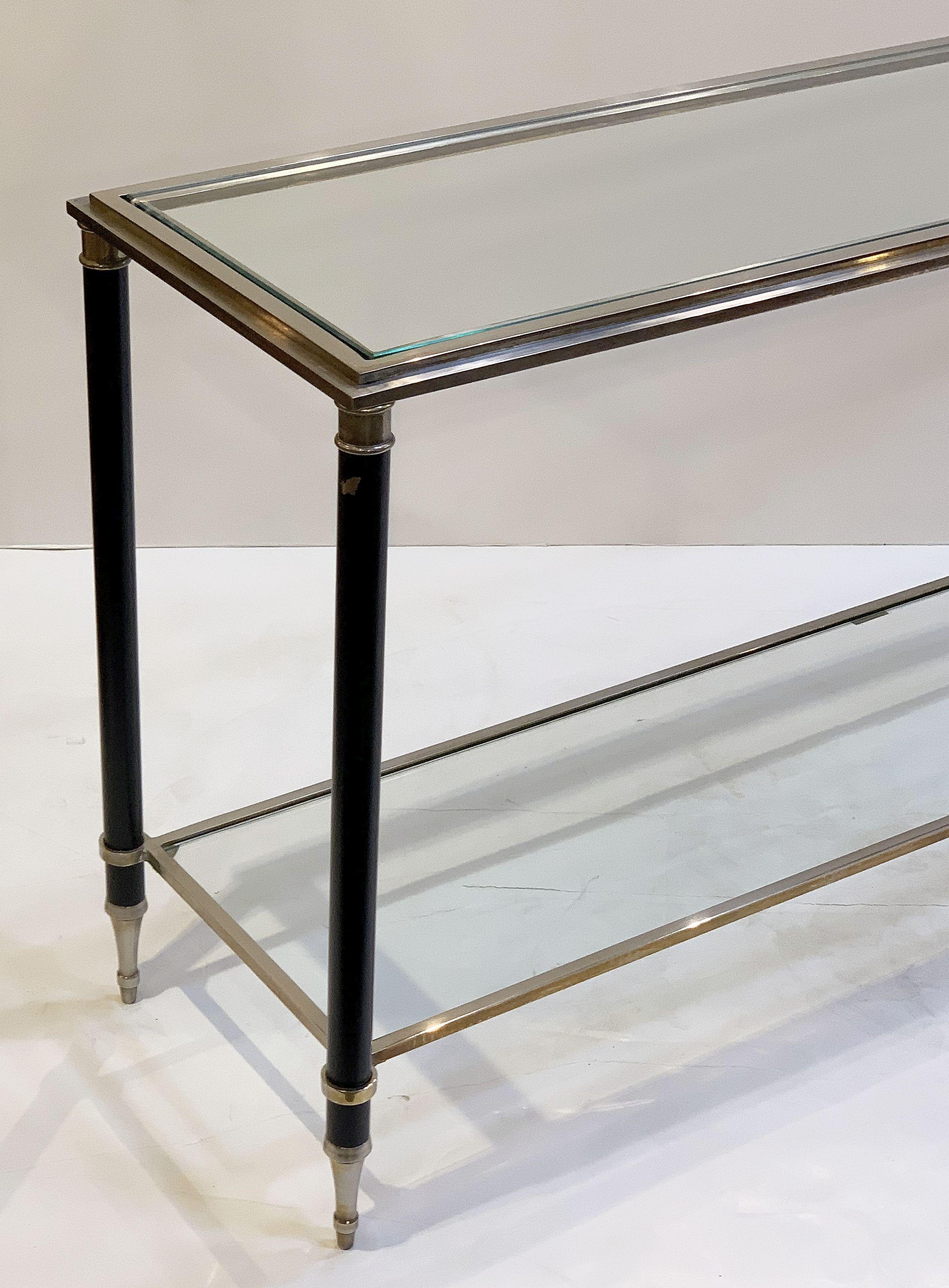 French Two-Tiered Console Table of Nickel, Brass, and Glass 4