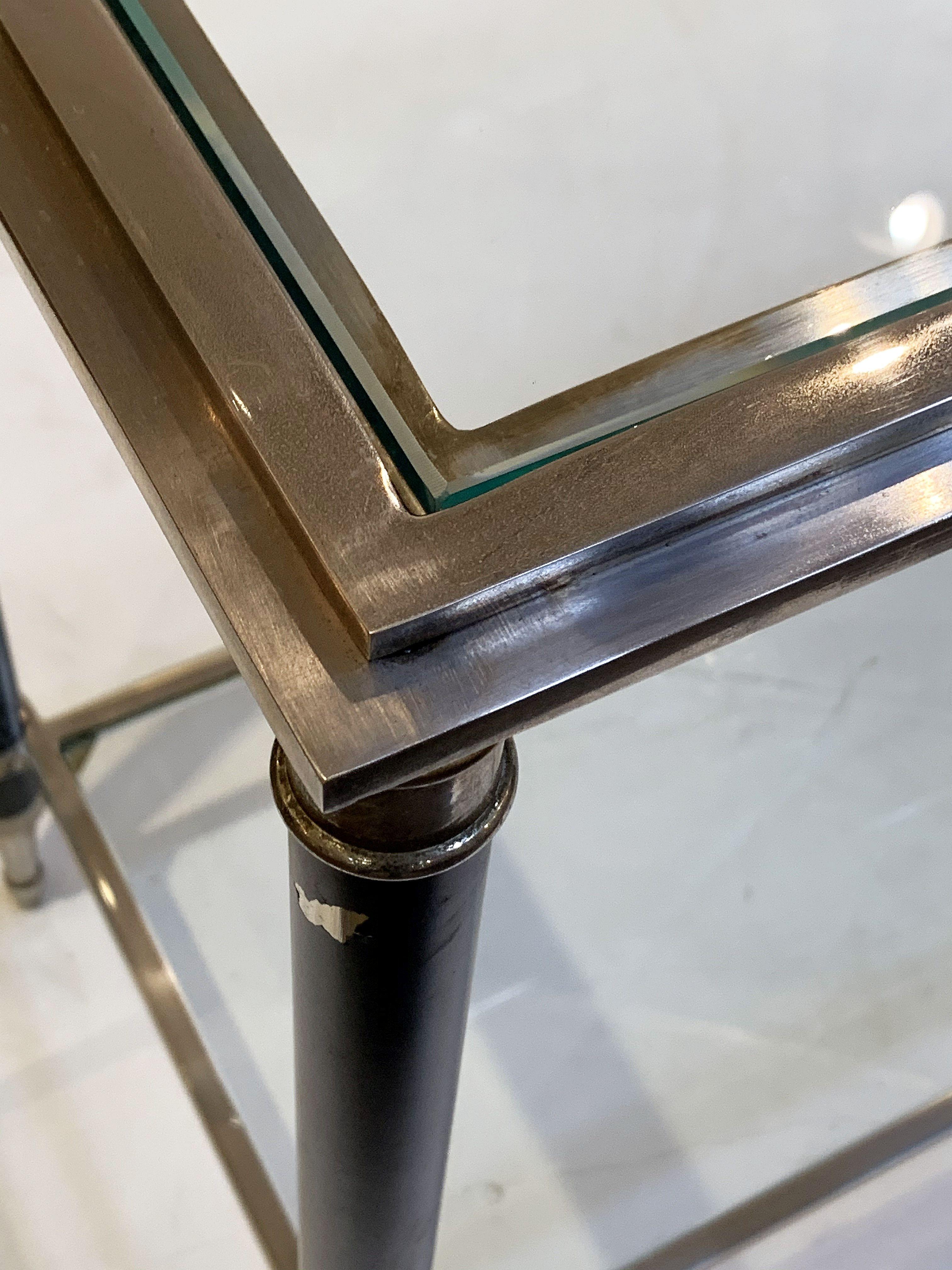French Two-Tiered Console Table of Nickel, Brass, and Glass 7