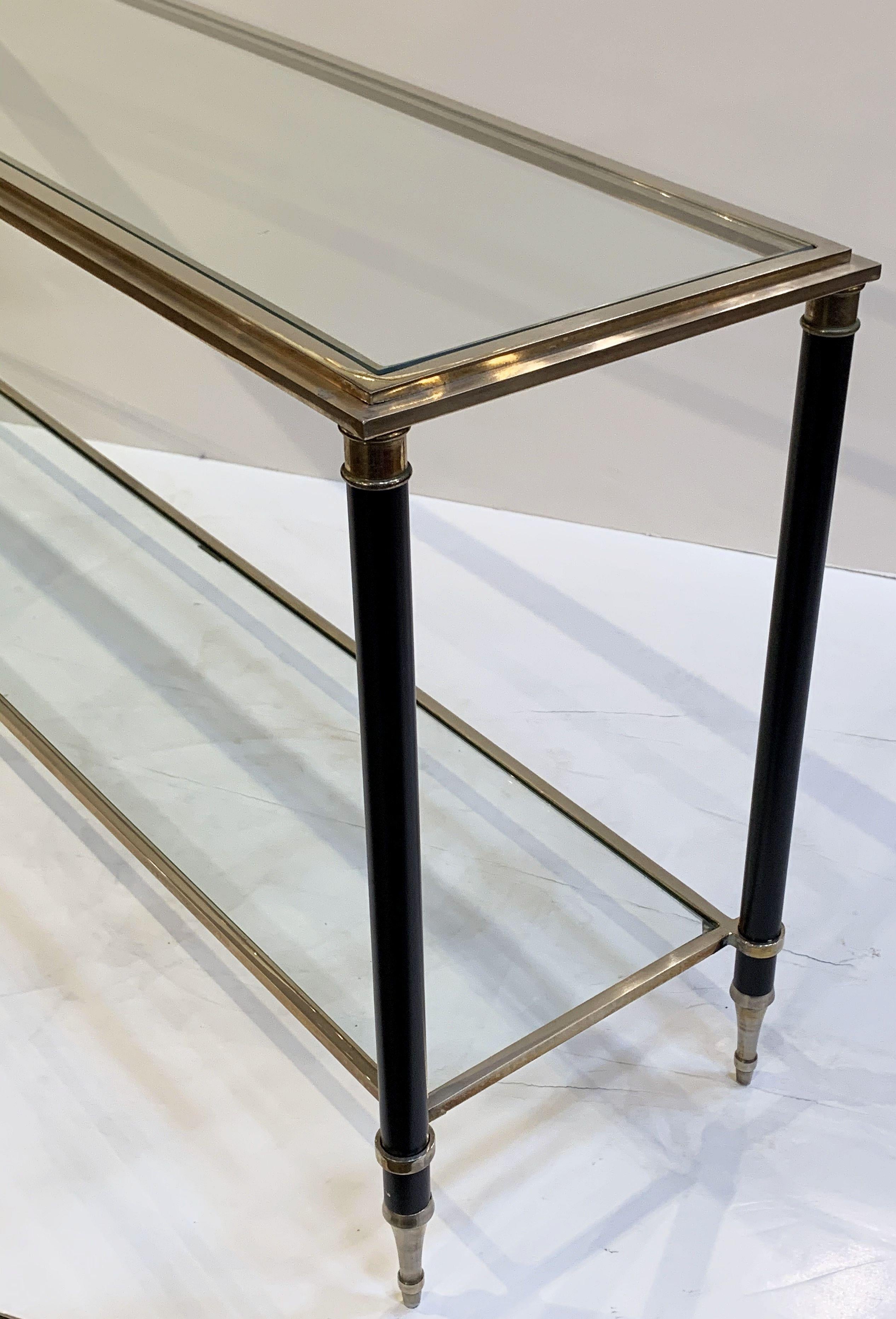 French Two-Tiered Console Table of Nickel, Brass, and Glass 8