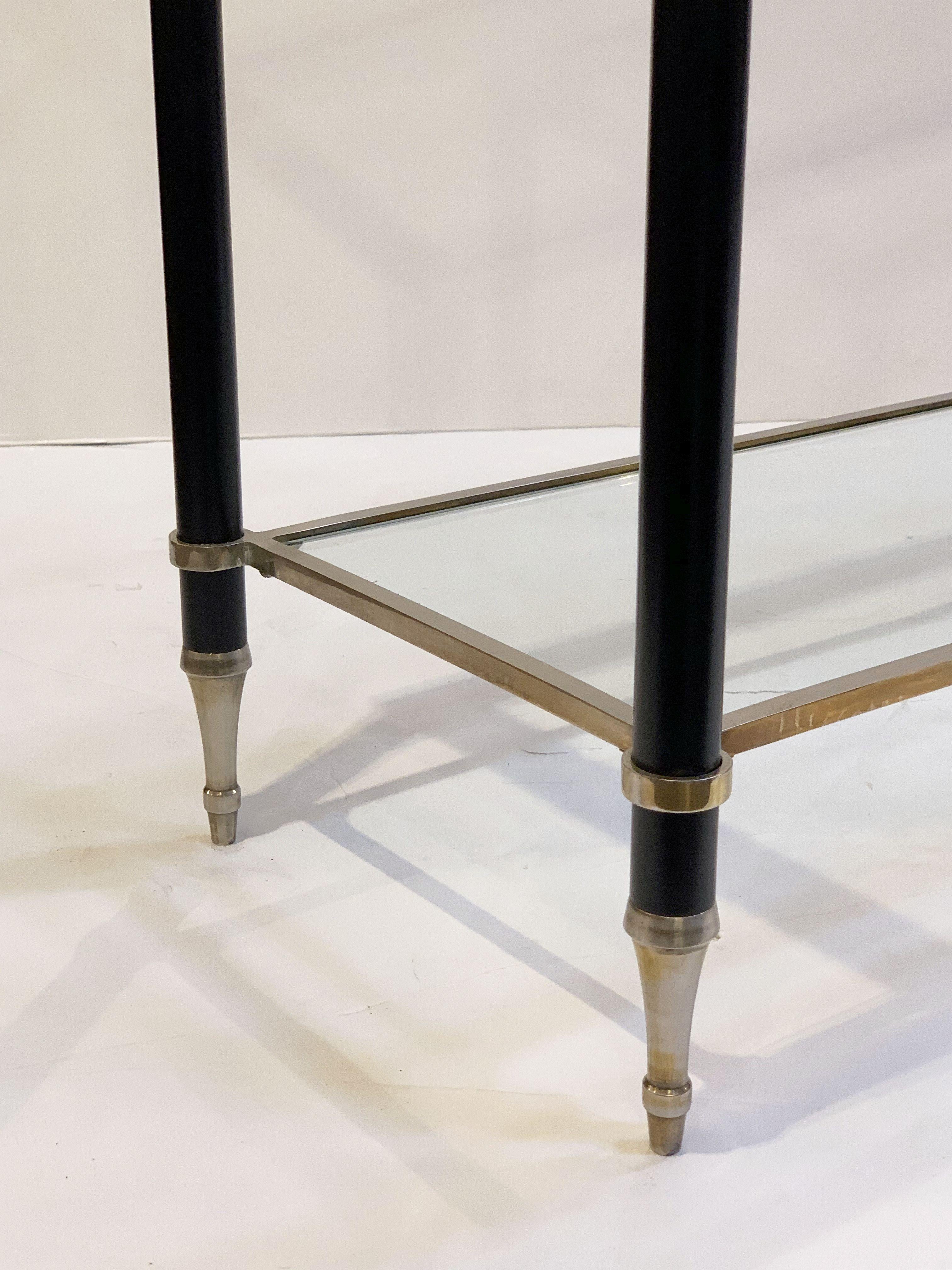 French Two-Tiered Console Table of Nickel, Brass, and Glass 13