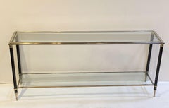 French Two-Tiered Console Table of Nickel, Brass, and Glass