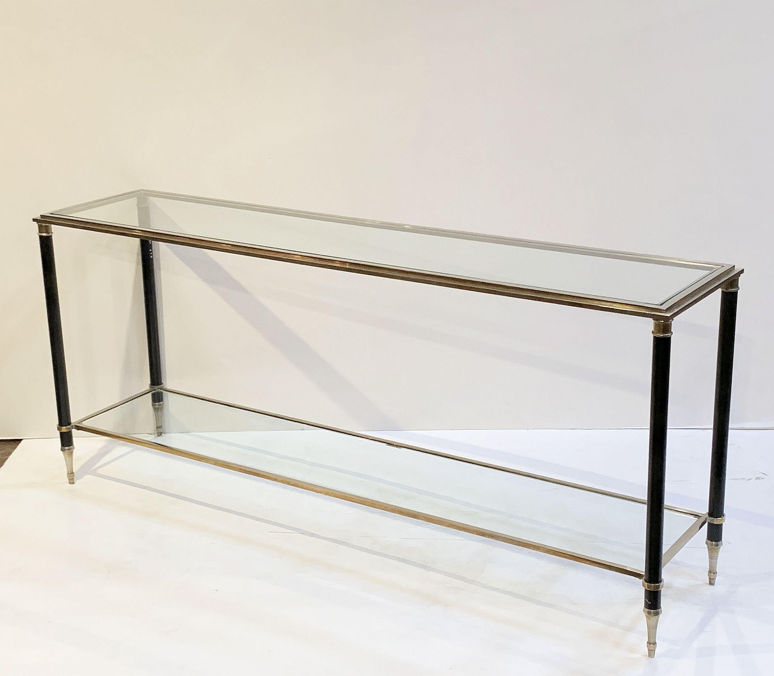 French Two-Tiered Console Table of Nickel, Brass, and Glass 1