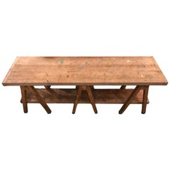 French Two Tiered Console Table on Sawhorse Base