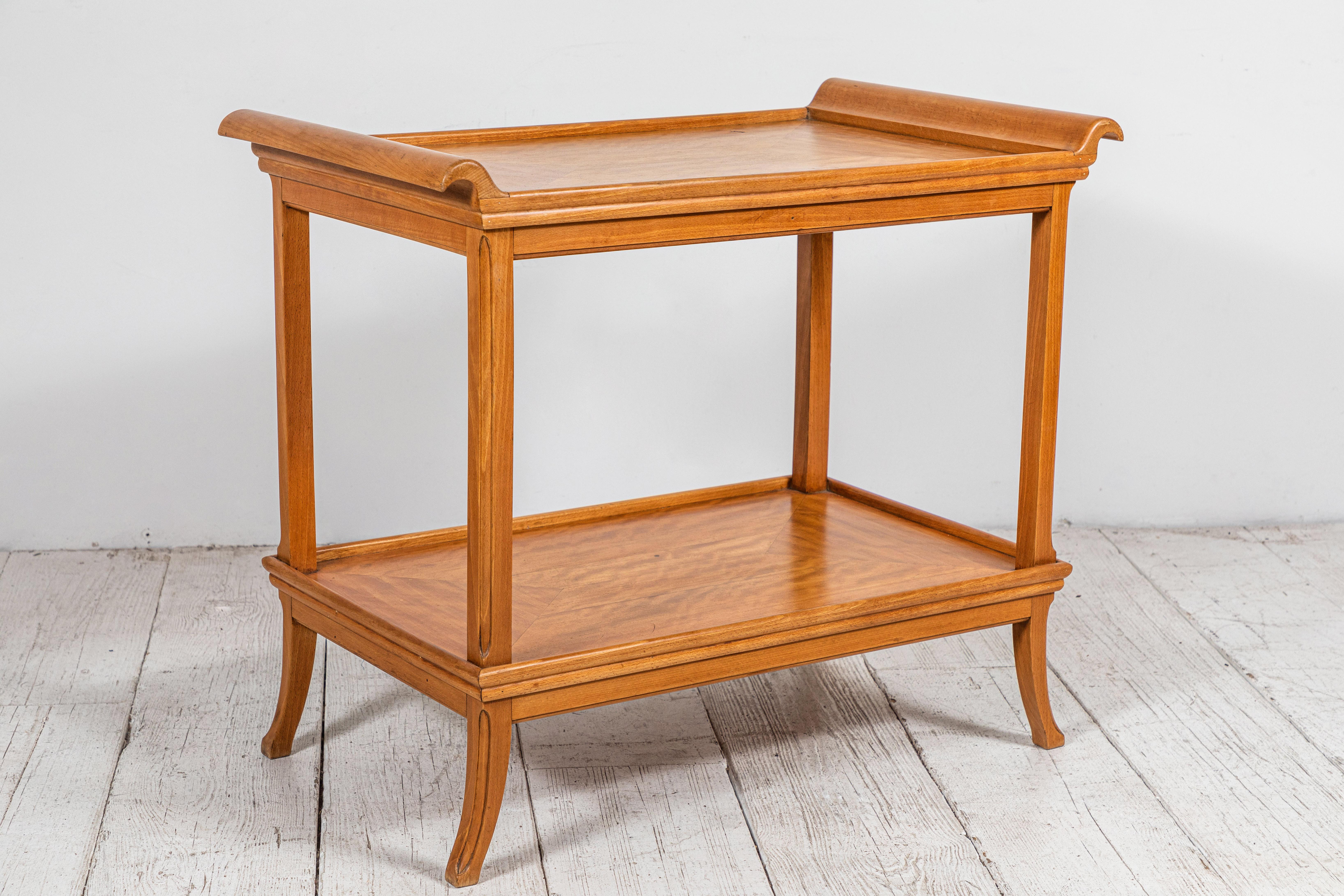 Satinwood French Two-Tiered Deco Blonde Wood Tray Table