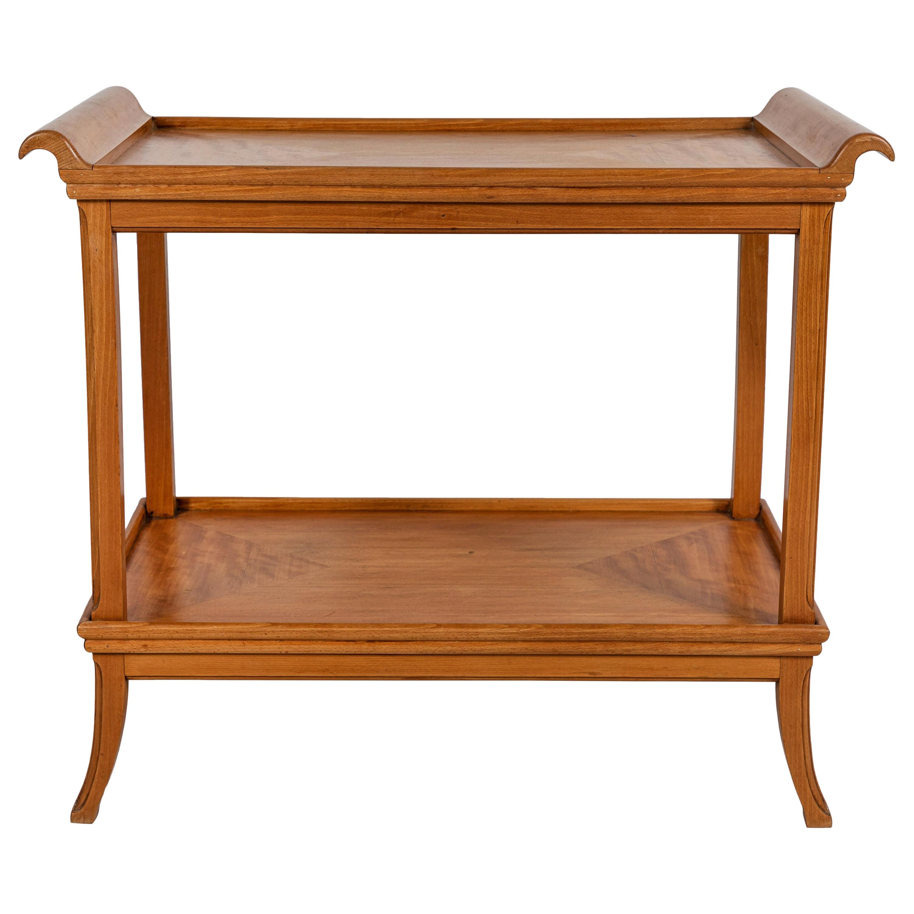 French Two-Tiered Deco Blonde Wood Tray Table