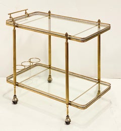 French Two-Tiered Rolling Drinks Cart of Brass and Glass