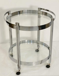 French Two-Tiered Round Drinks Table of Chrome and Glass on Rolling Casters
