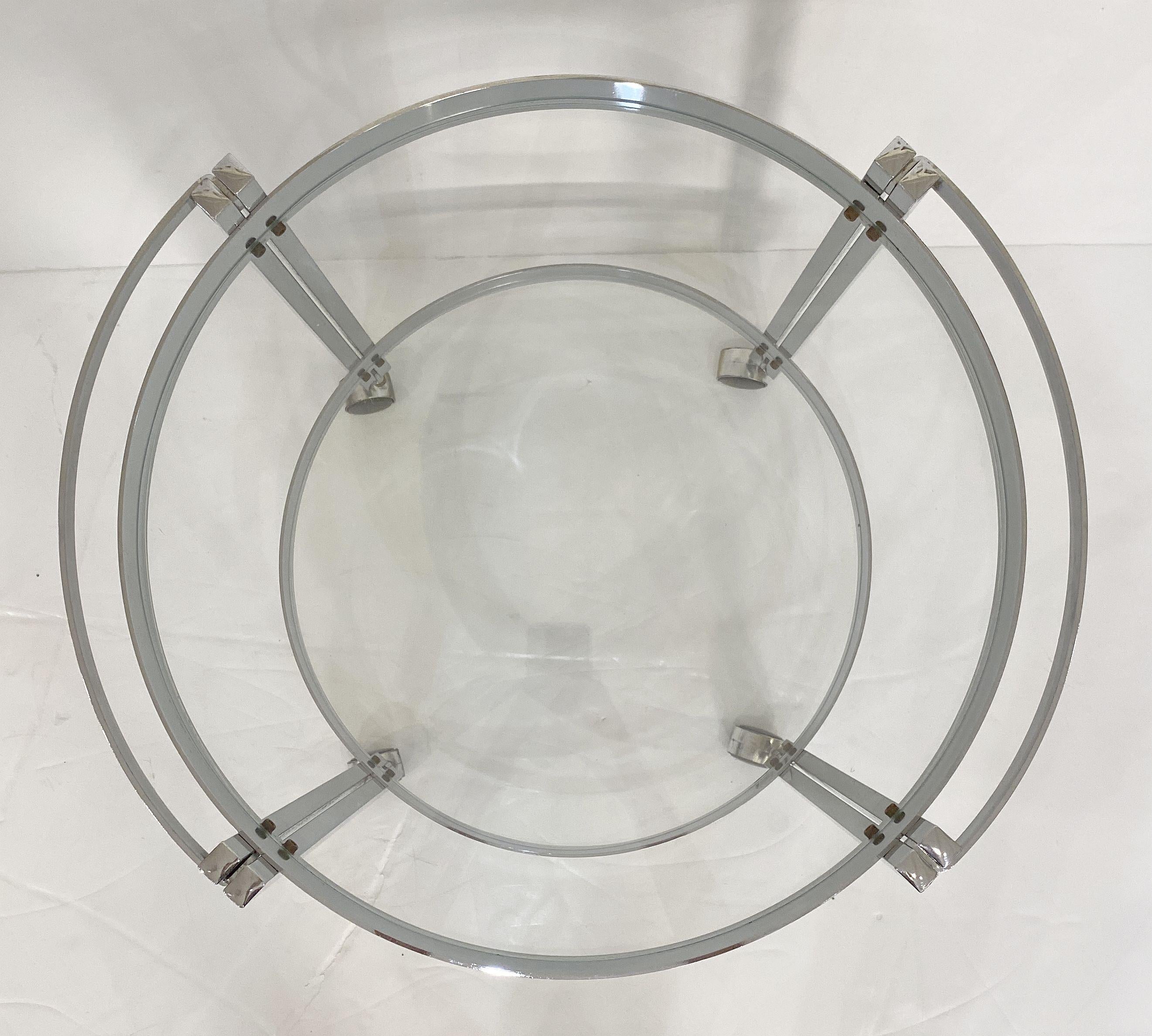 20th Century French Two-Tiered Round Drinks Table of Chrome and Glass on Rolling Casters For Sale