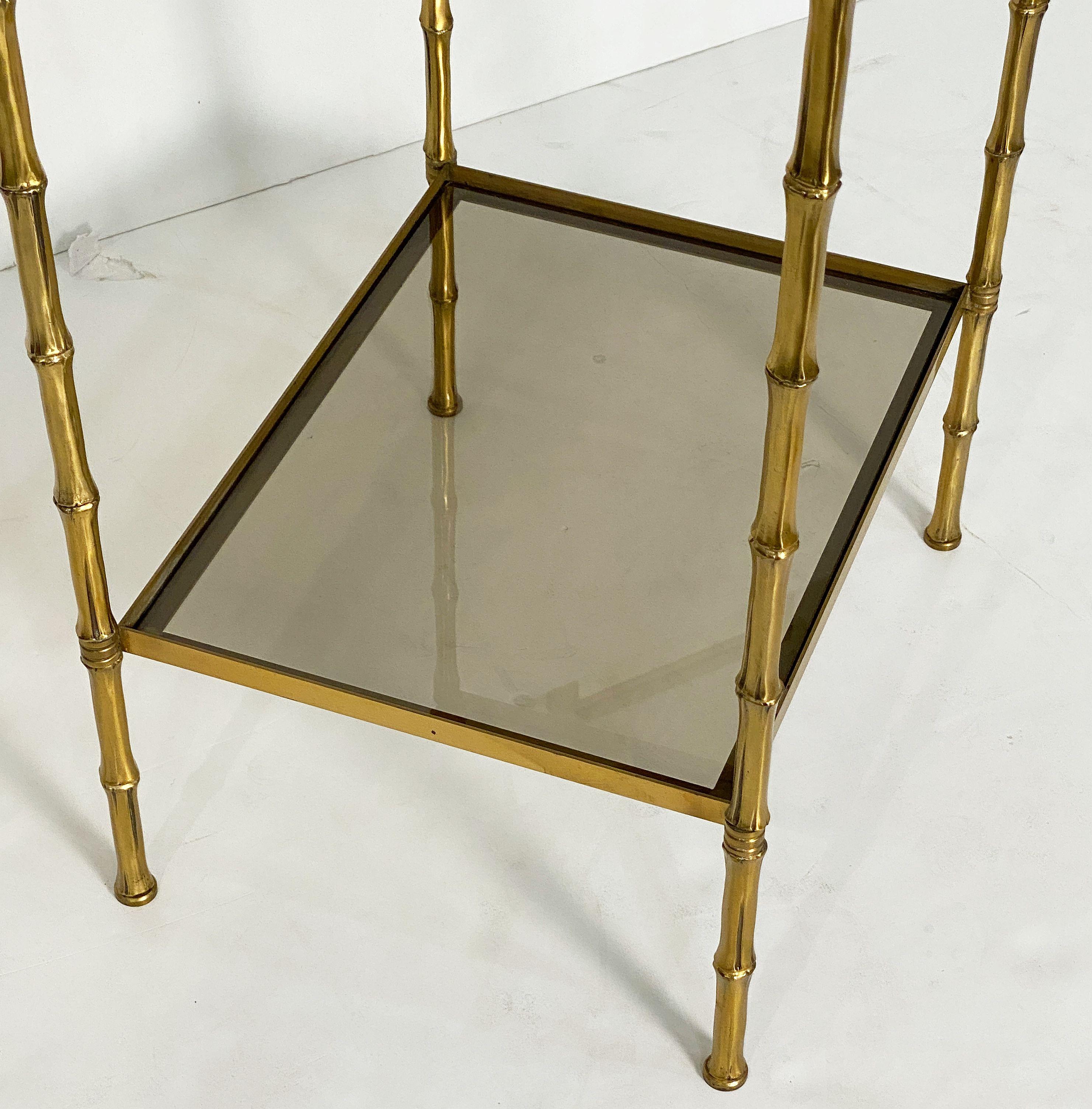 French Two-Tiered Side or End Table of Brass and Smoked Glass For Sale 6