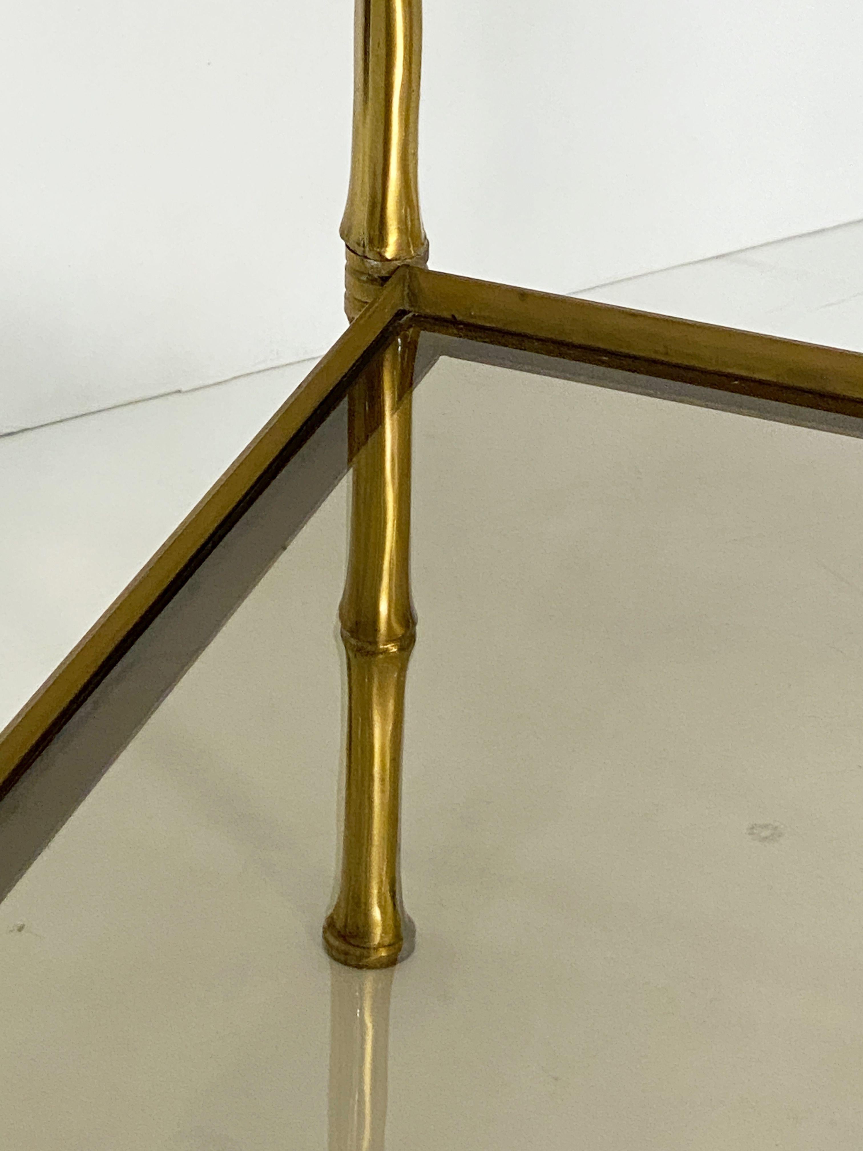 French Two-Tiered Side or End Table of Brass and Smoked Glass For Sale 7