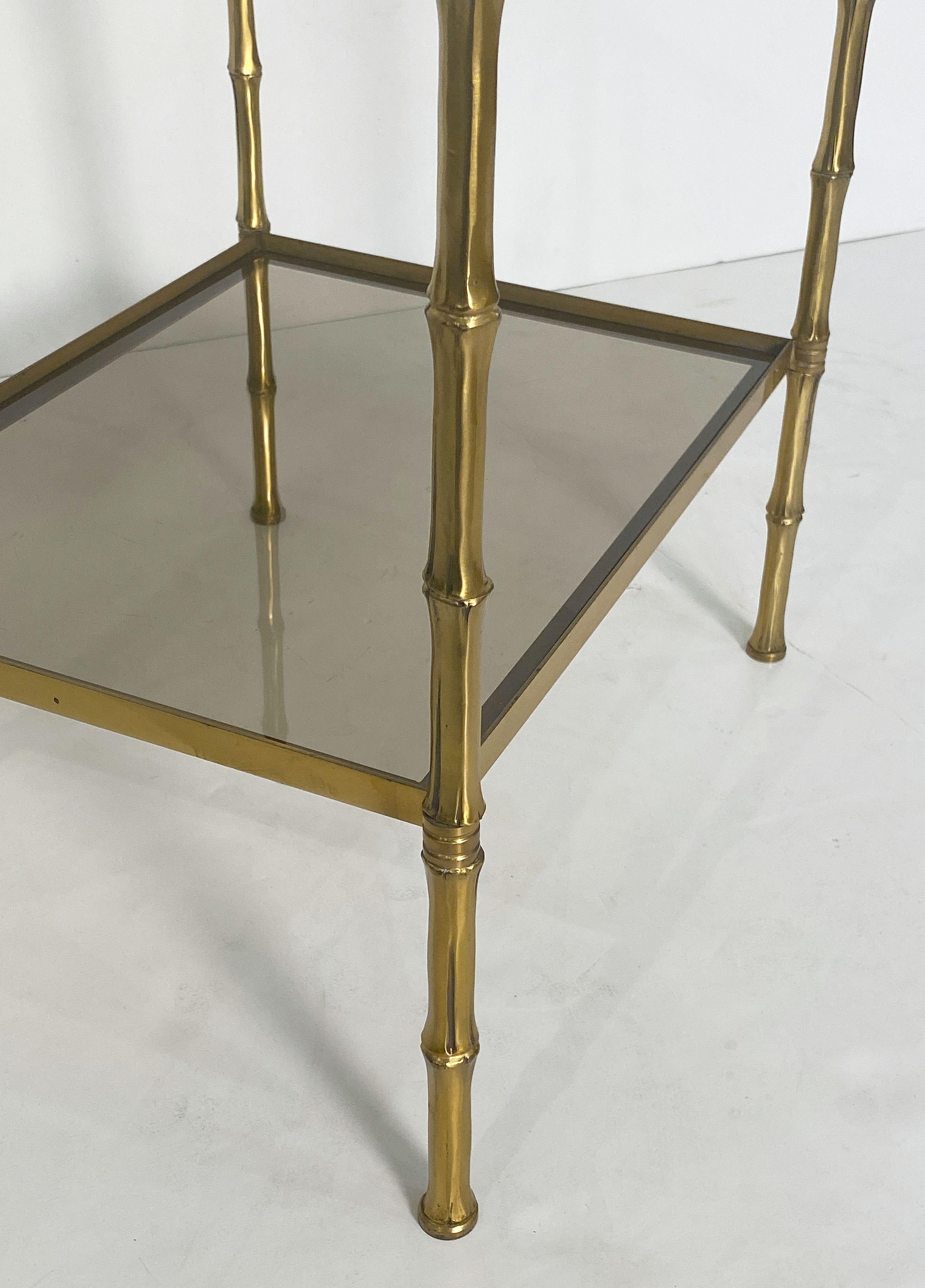 French Two-Tiered Side or End Table of Brass and Smoked Glass For Sale 9