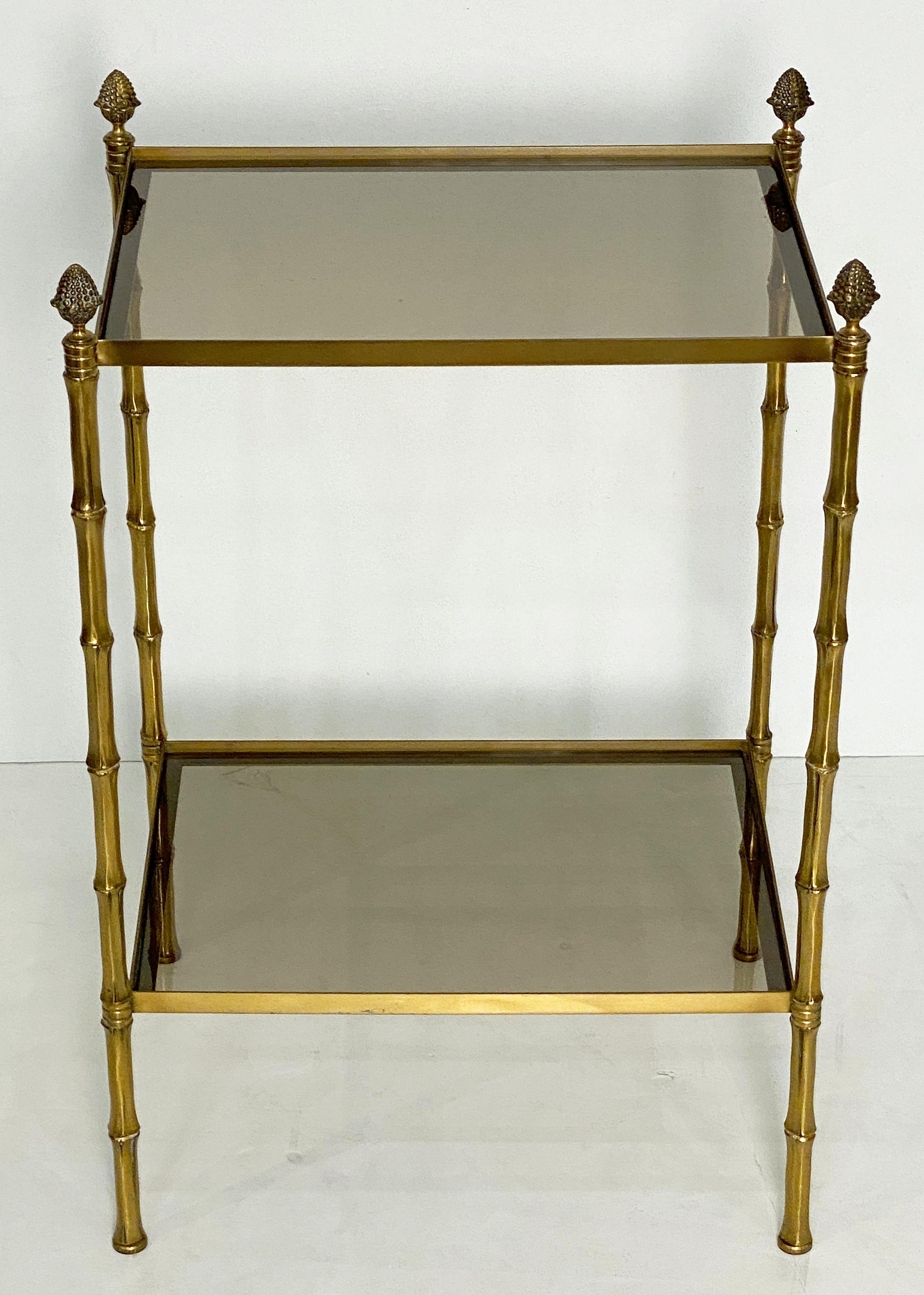 French Two-Tiered Side or End Table of Brass and Smoked Glass For Sale 1