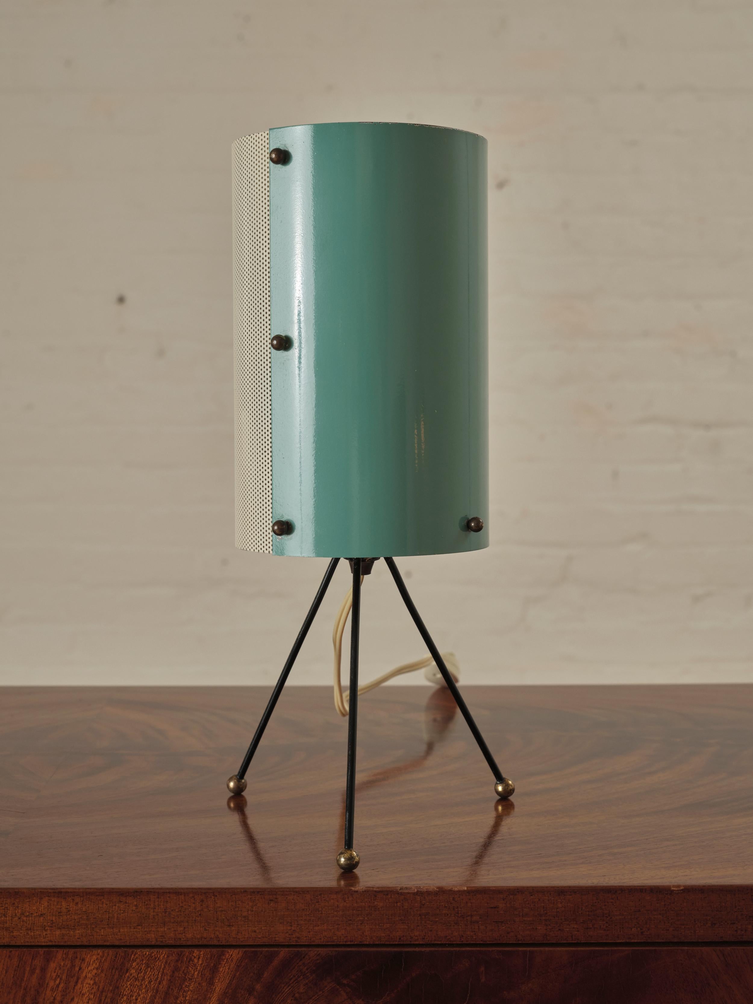 Mid-Century Modern French Two-Tone Tripod Table Lamp Attr. to Mathieu Matégot For Sale