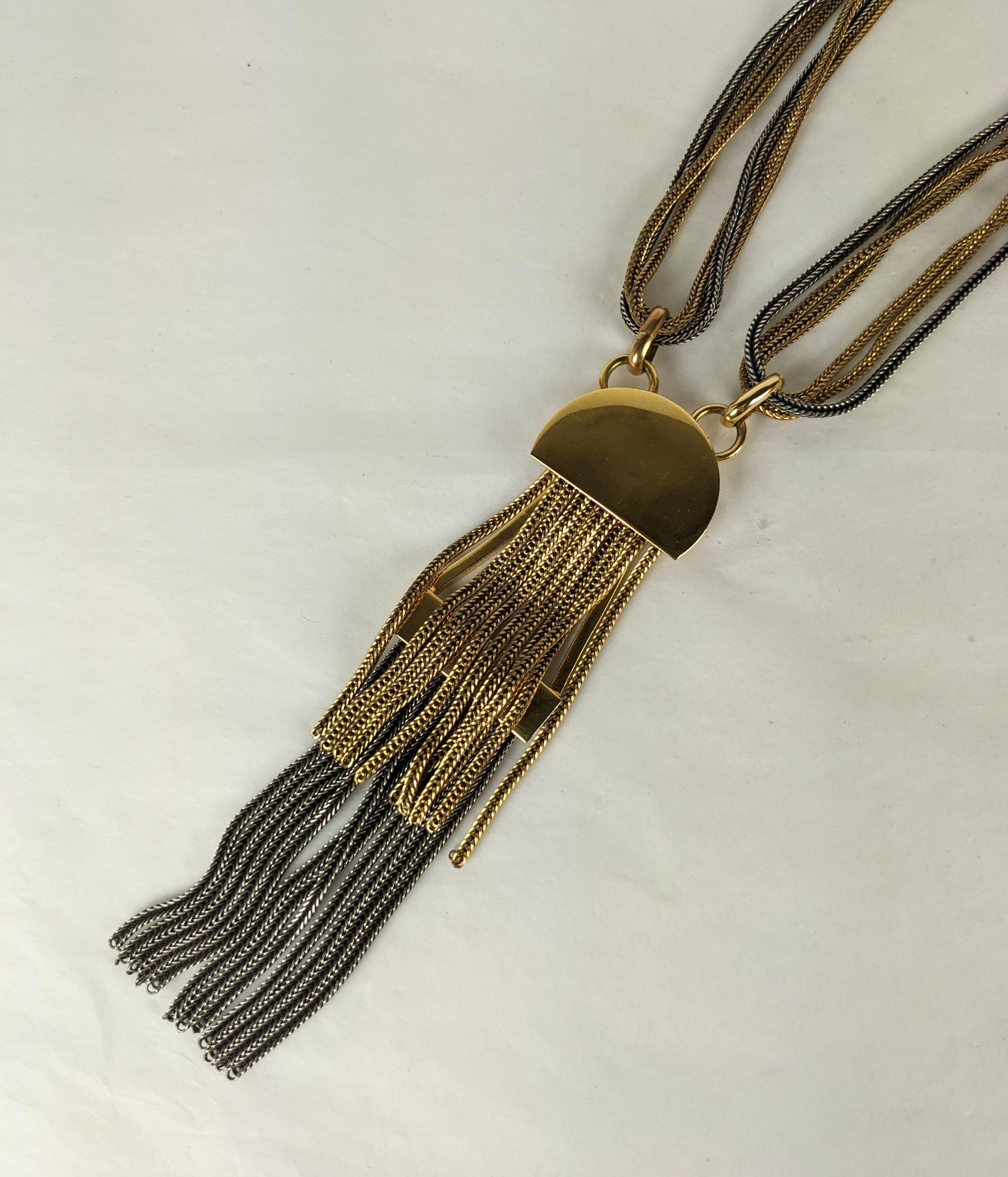 French Two Toned Articulated Tassel Necklace, YSL In Excellent Condition For Sale In New York, NY