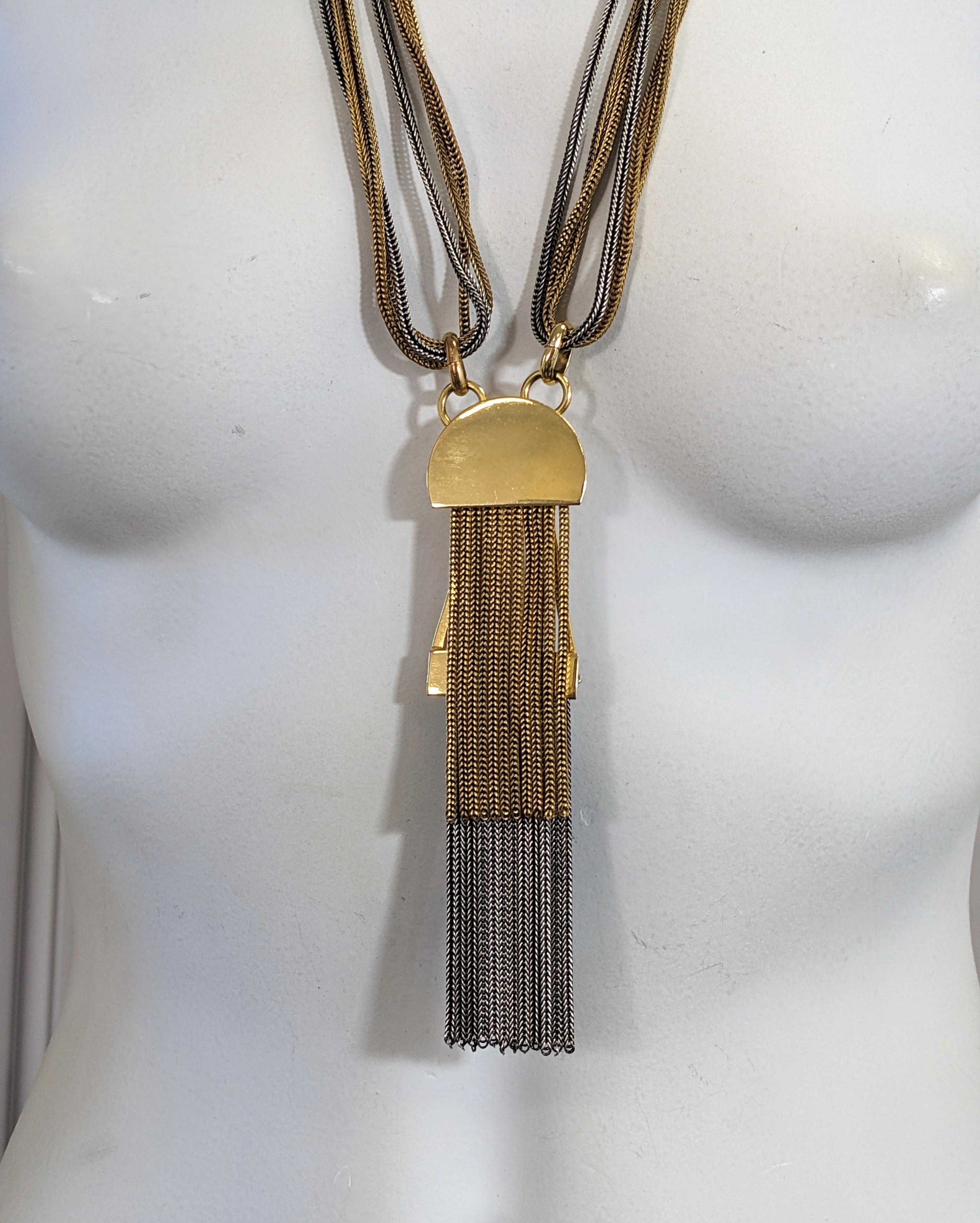 French Two Toned Articulated Tassel Necklace, YSL For Sale 2