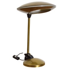 French UFO Patinated Brass Table Lamp from attributed to Aluminor, circa 1970