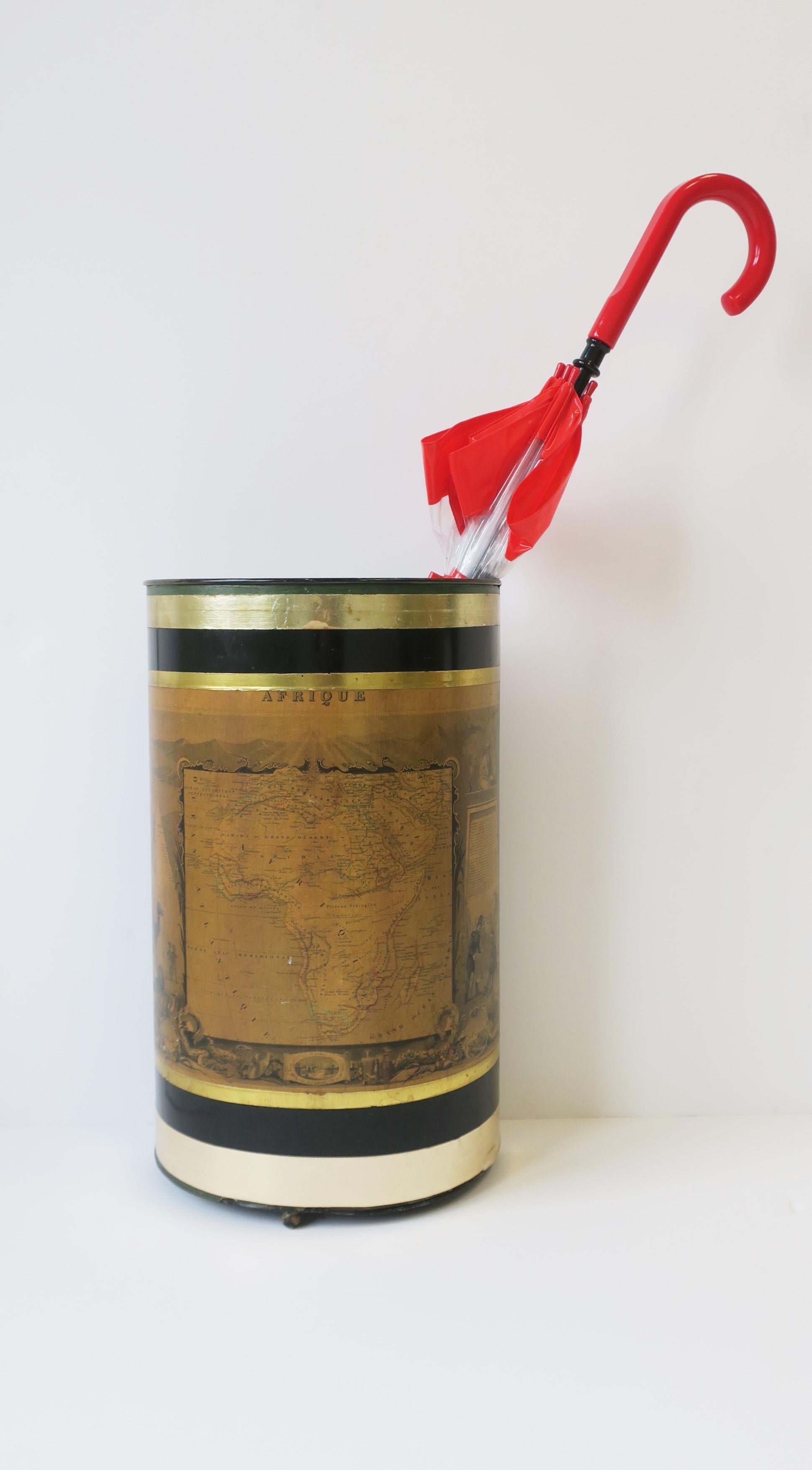 French Umbrella Holder Stand or Wastebasket with Globe Map of Afrique or Africa In Good Condition For Sale In New York, NY