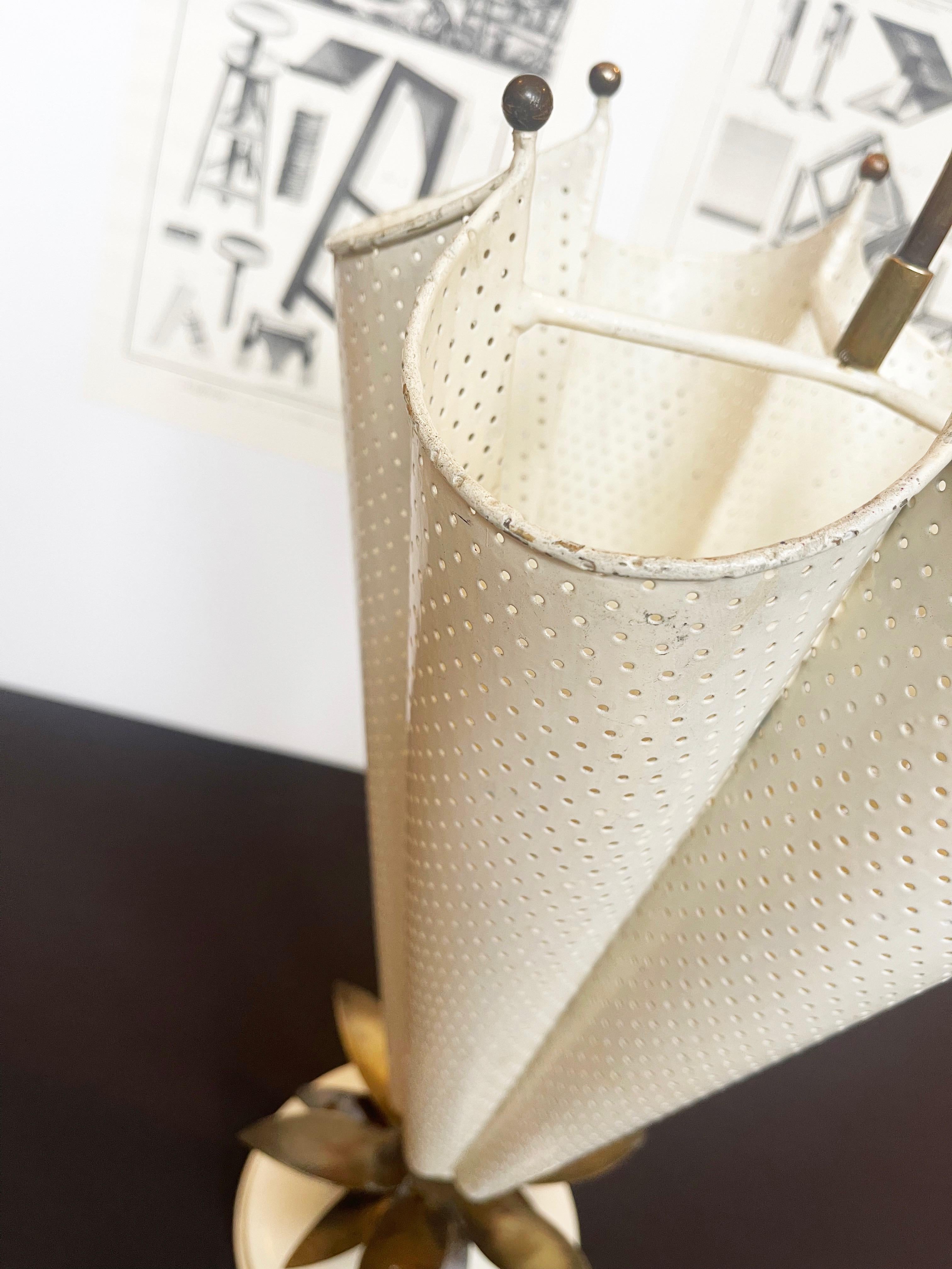 French Umbrella-Shaped White Metal and Brass Umbrella Stand, 1950s In Good Condition In Andernach, DE