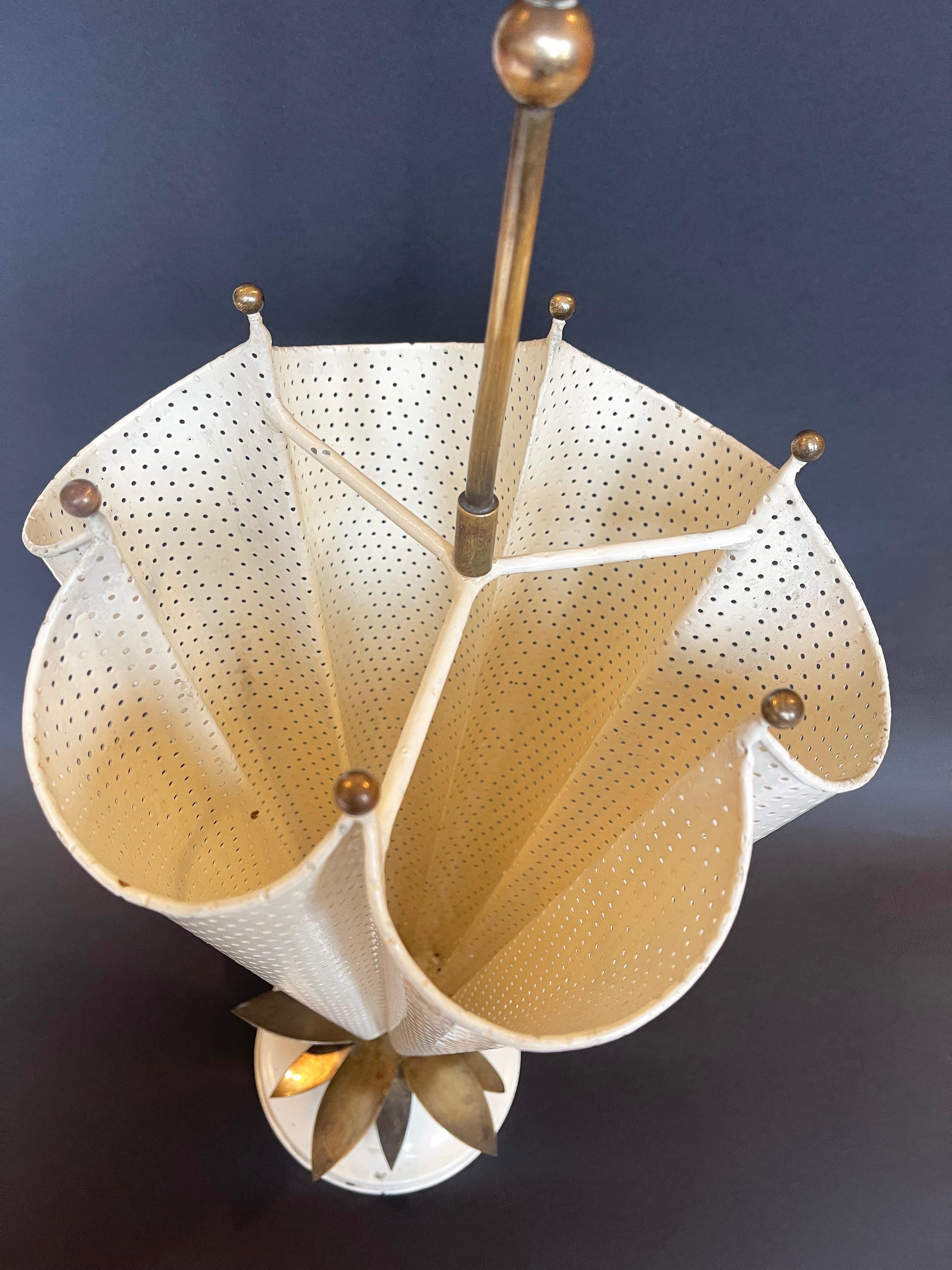 French Umbrella-Shaped White Metal and Brass Umbrella Stand, 1950s 1