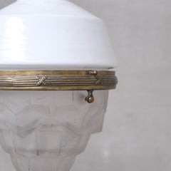 French Unusual Two Tone Antique Glass and Brass Pendant Light