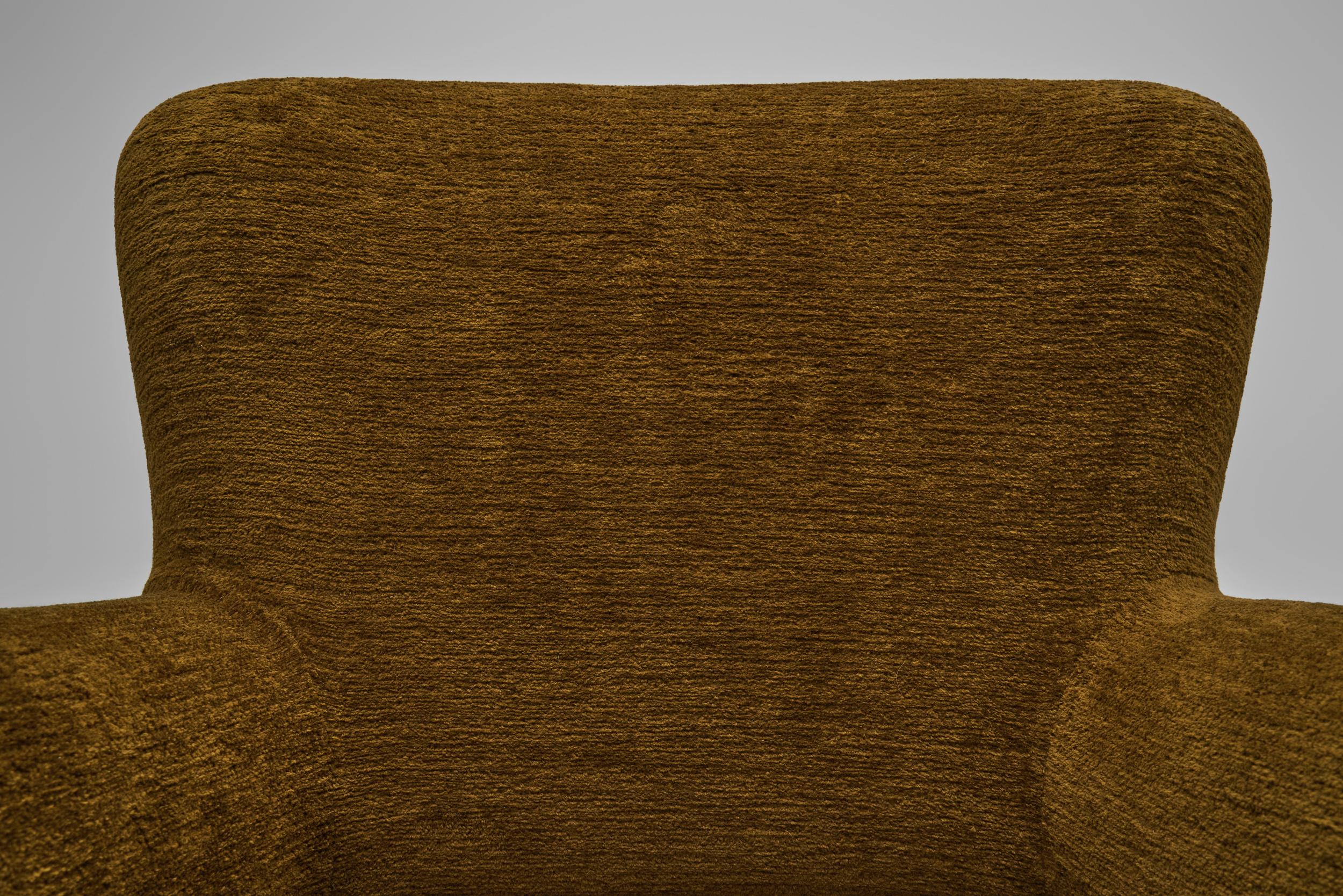 French Upholstered Armchair with Turned Maple Legs, France 1950s For Sale 2