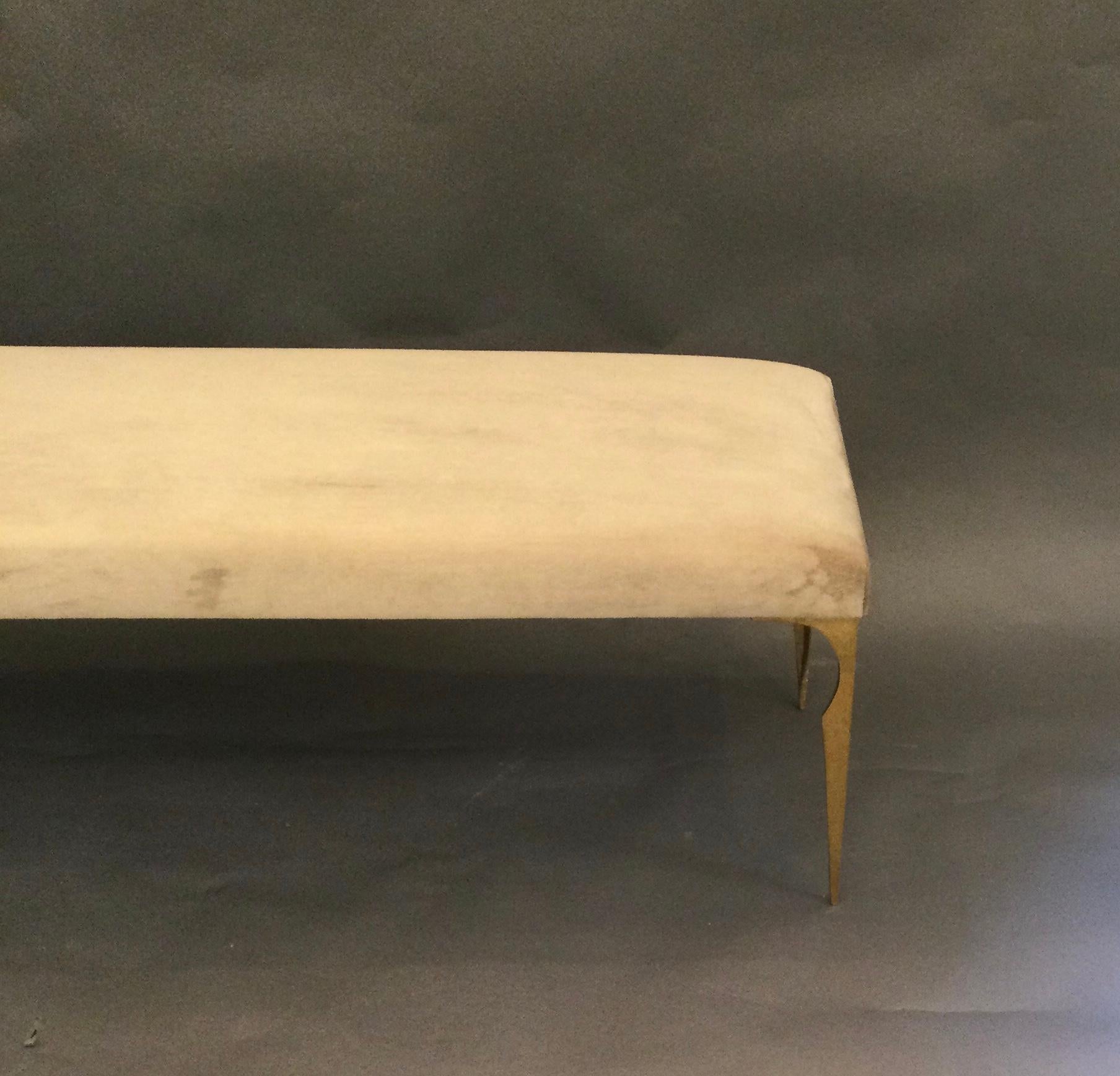 Mid-Century Modern French Upholstered Bench on Bronze Legs Style of Maria Pergay, 1970