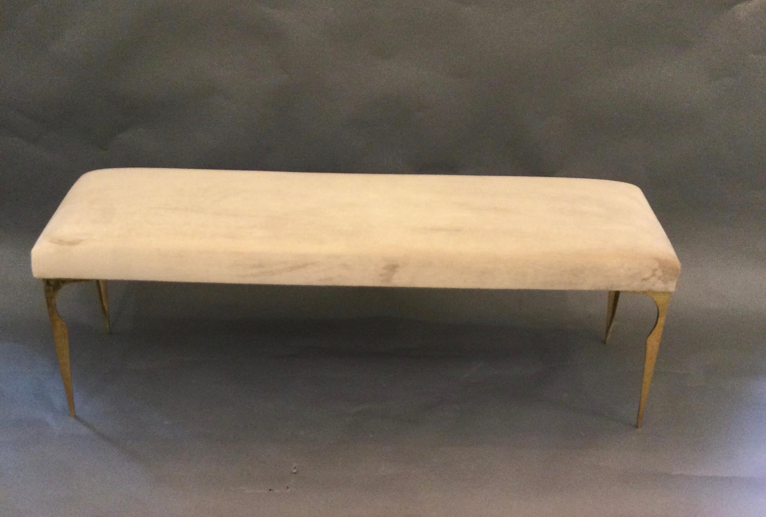 French Upholstered Bench on Bronze Legs Style of Maria Pergay, 1970 In Good Condition In London, GB