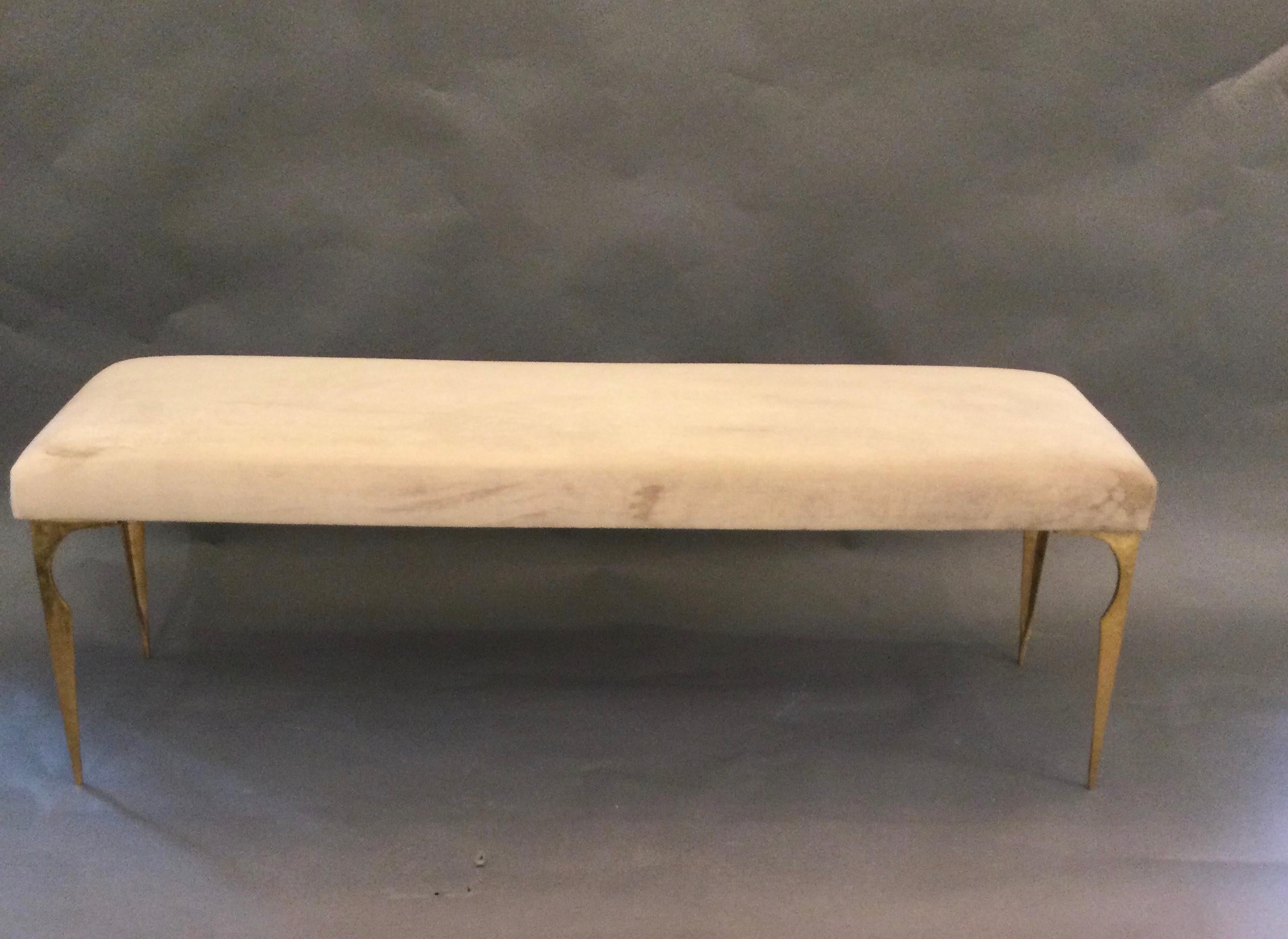 Late 20th Century French Upholstered Bench on Bronze Legs Style of Maria Pergay, 1970