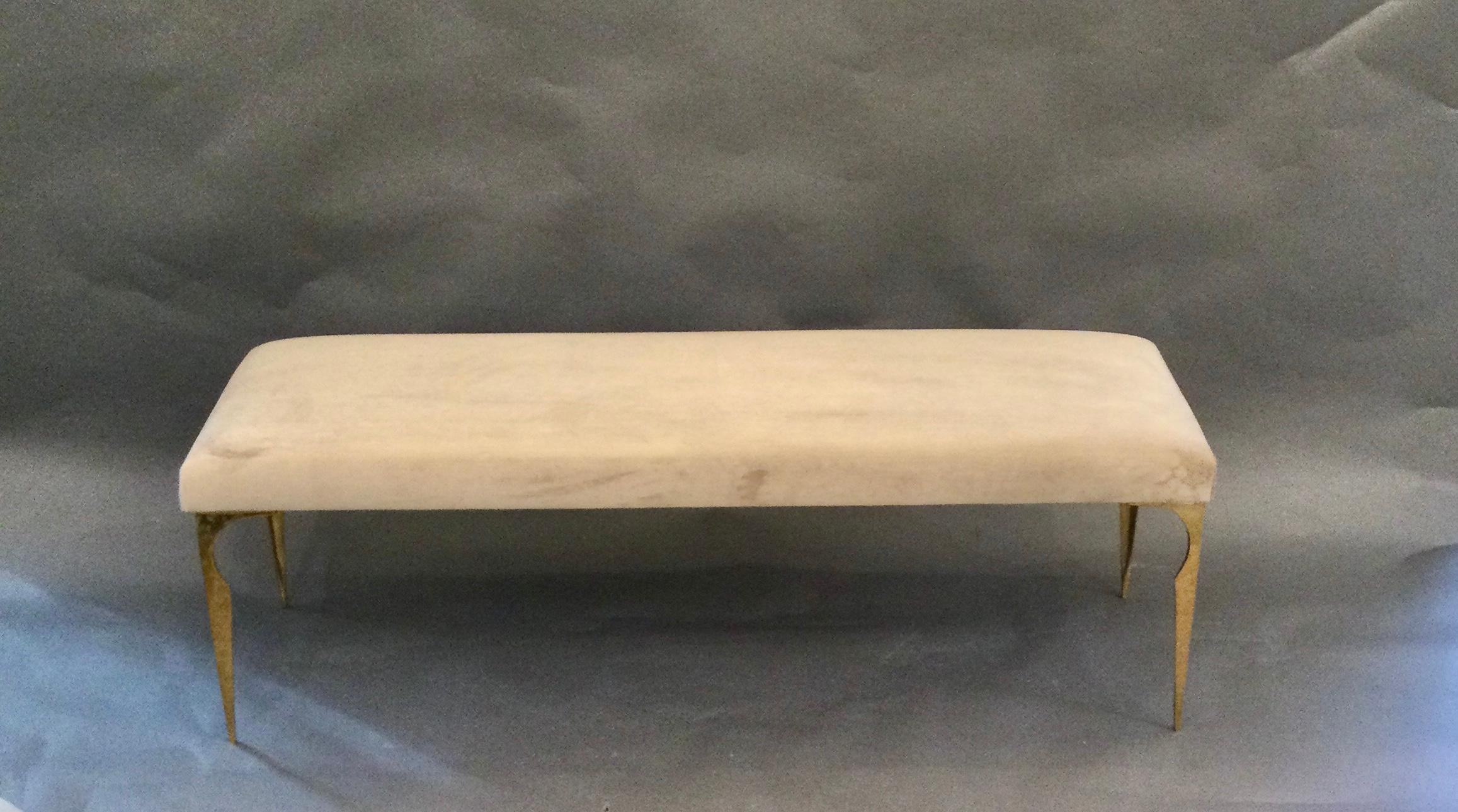 French Upholstered Bench on Bronze Legs Style of Maria Pergay, 1970 1