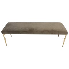 French Upholstered Bench on Bronze Legs Style of Maria Pergay, 1970