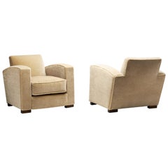 Vintage French Upholstered Club Chairs, France 1940s
