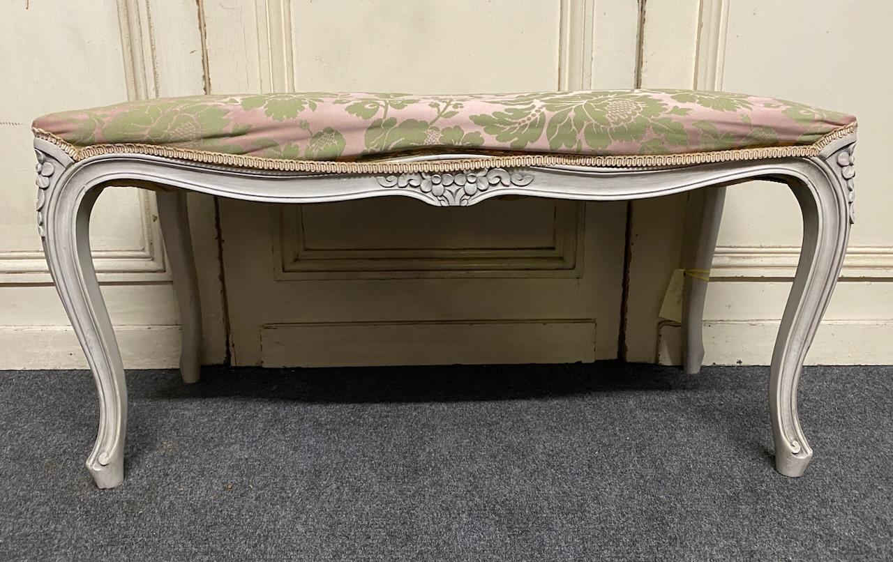 An elegant French long bedroom stool, would also make a lovely window seat. Having original finish to the wood, strong and sturdy. The upholstery is perfectly usable but you would probably wish to re upholster in your own fabric.
In excellent
