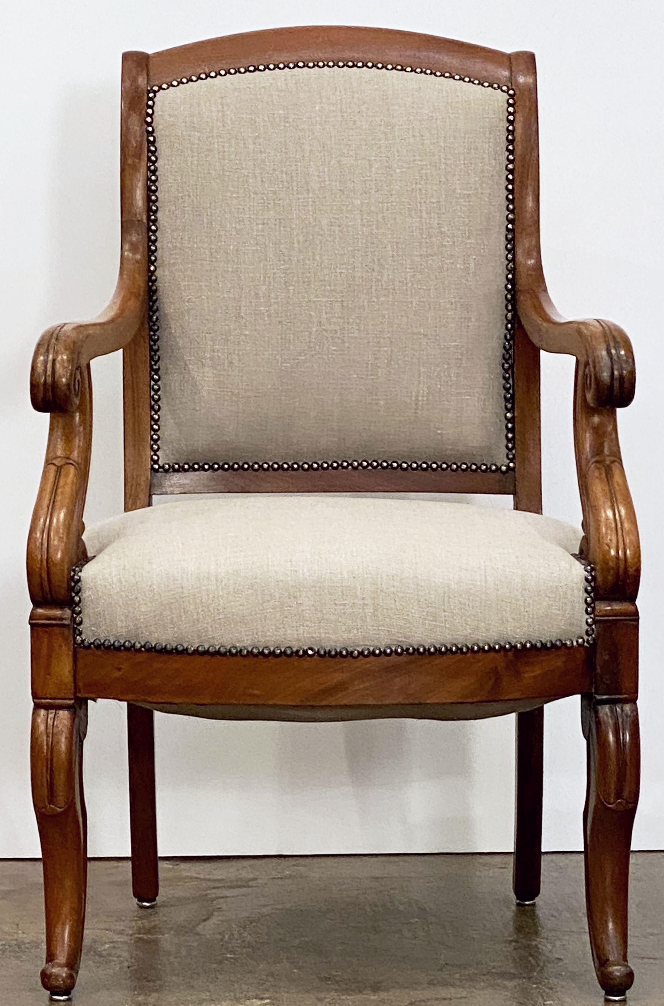 French Upholstered Fauteuil Armchair or Salon Chair of Walnut In Good Condition For Sale In Austin, TX