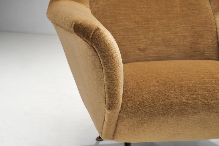 French Upholstered Lounge Chairs with Footstools, France, 1960s For