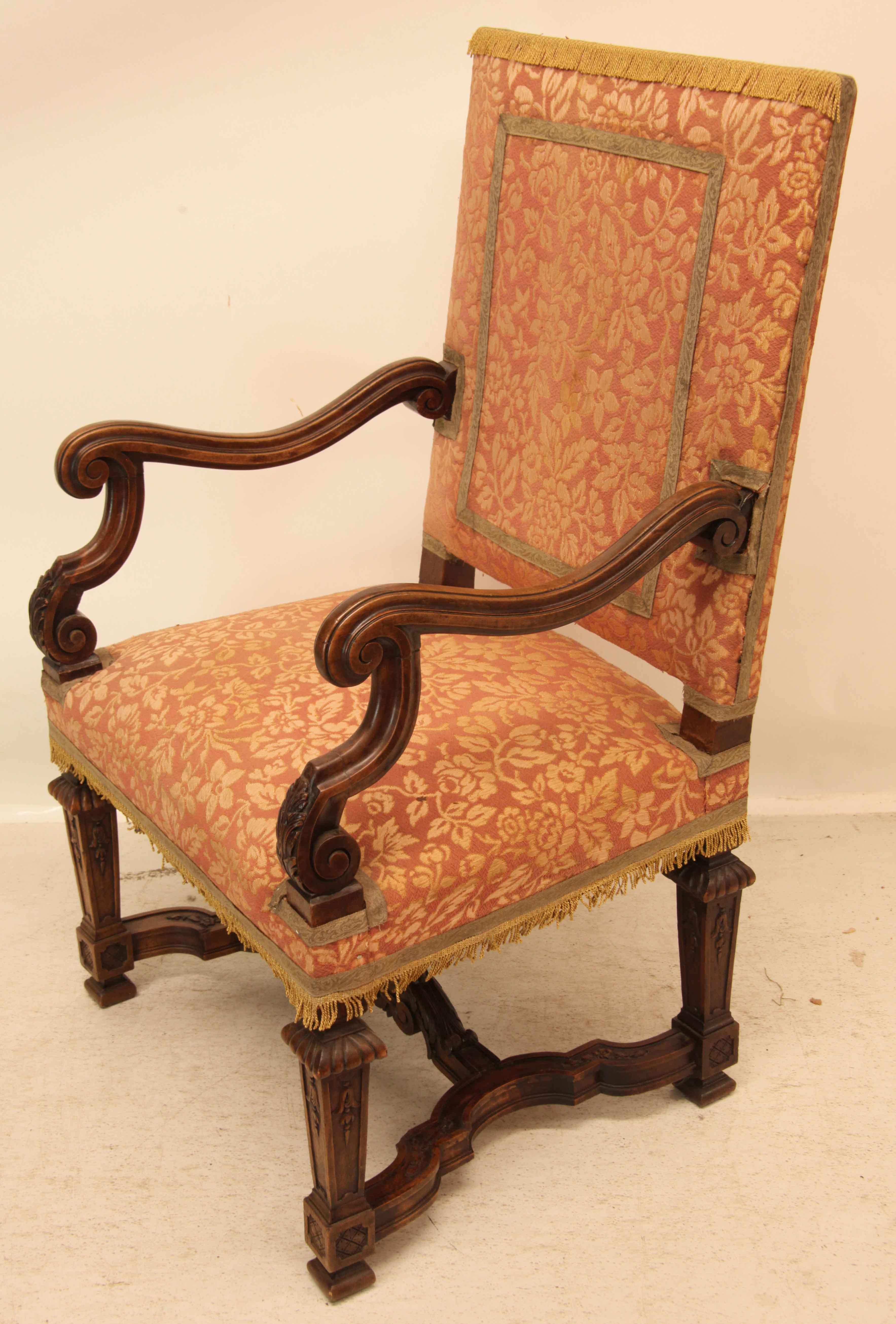 French Upholstered Open Arm Chair In Good Condition For Sale In Wilson, NC