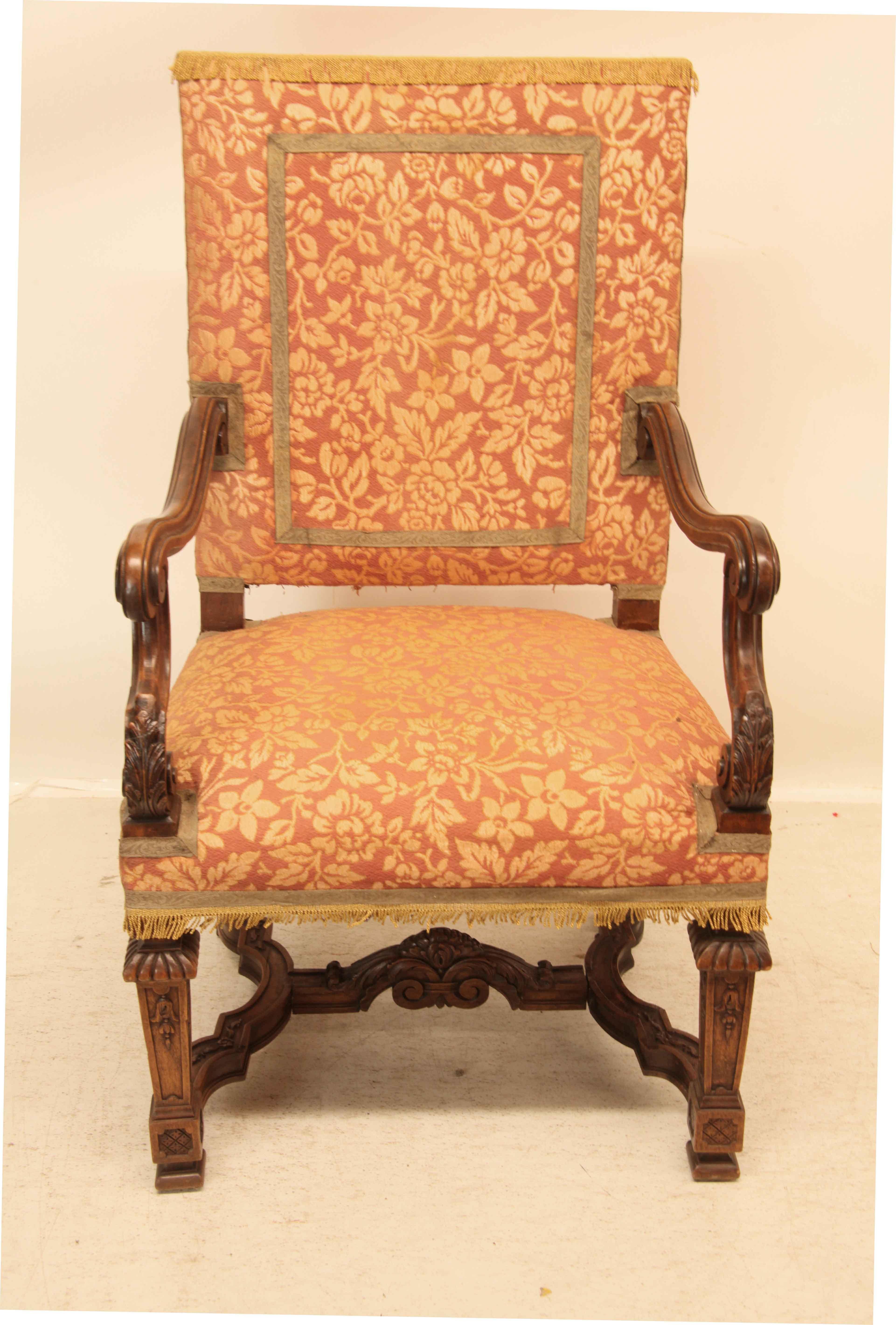 Late 19th Century French Upholstered Open Arm Chair For Sale
