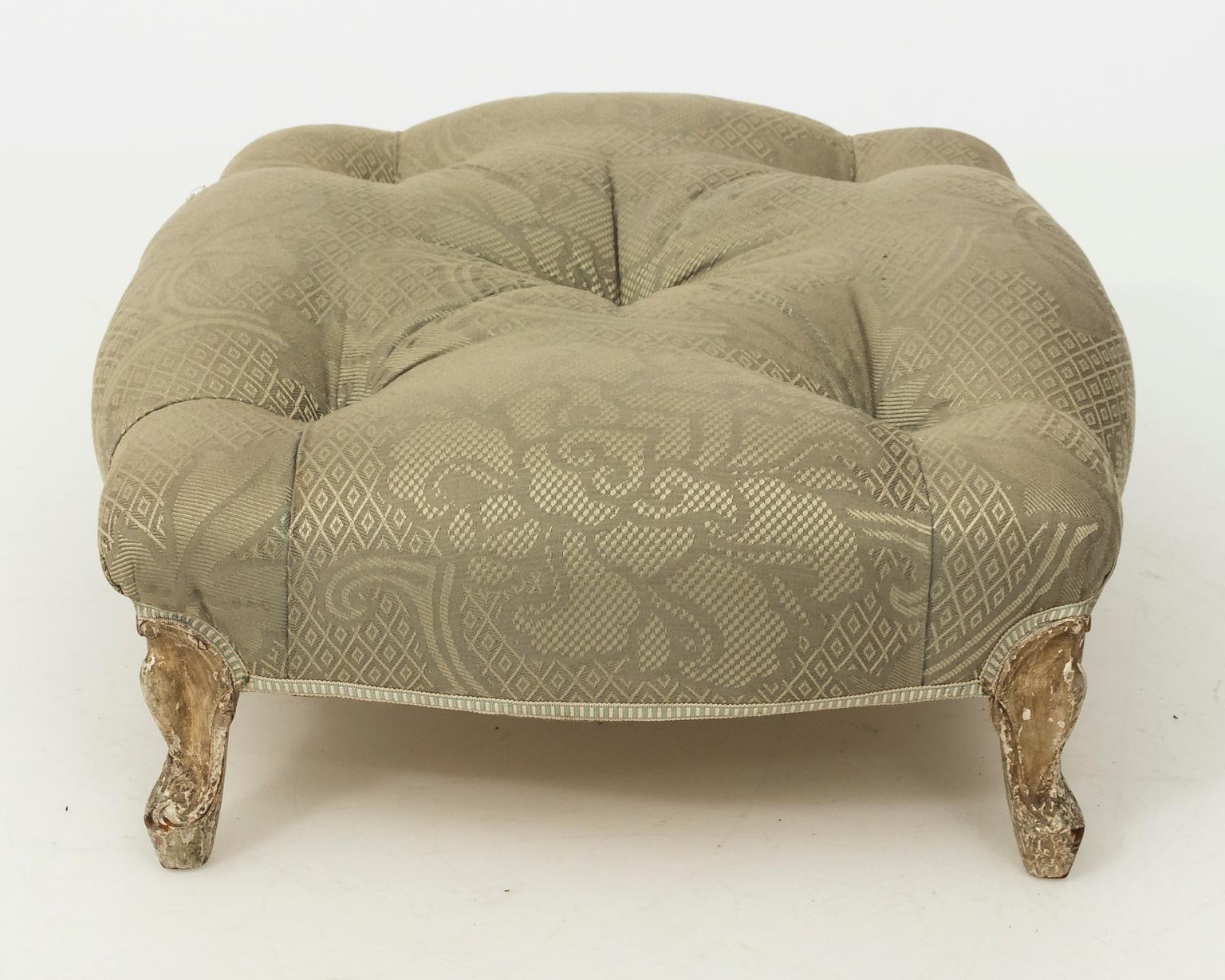 Fabric French Upholstered Ottoman For Sale