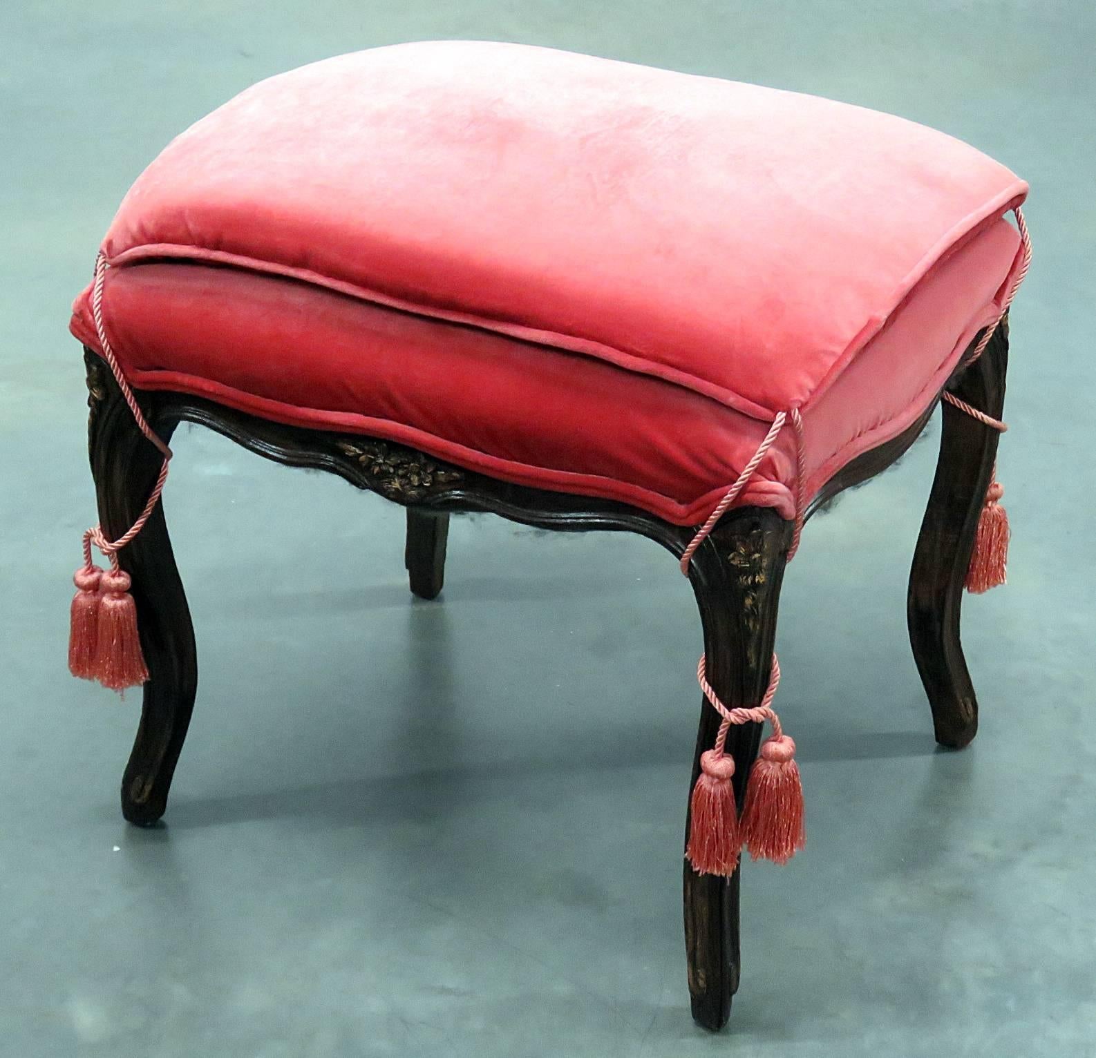 Carved French Upholstered Stool
