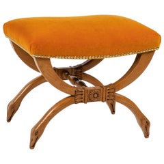 Vintage French Upholstered Stool