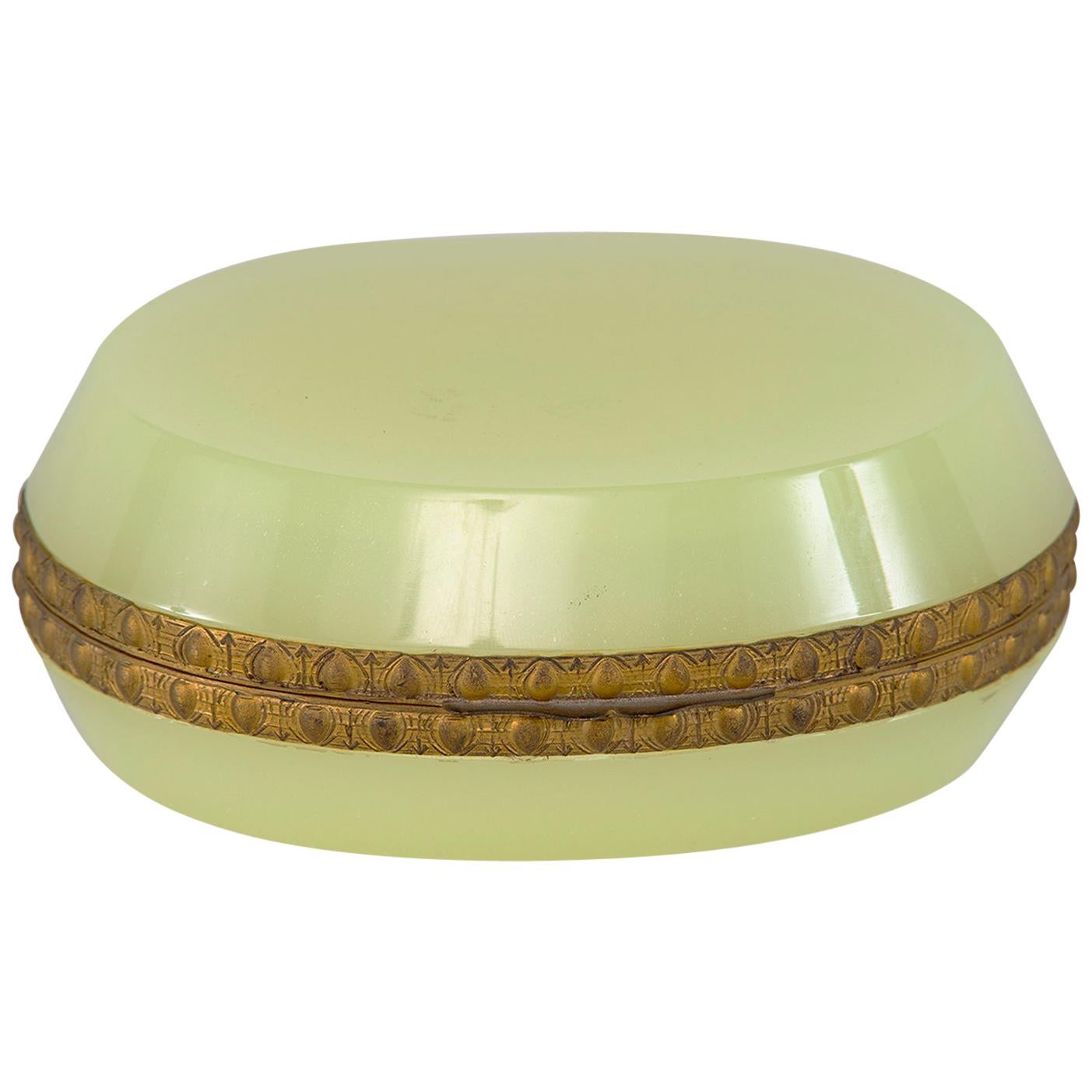 French Uranium Opaline Glass and Brass Hinged Box